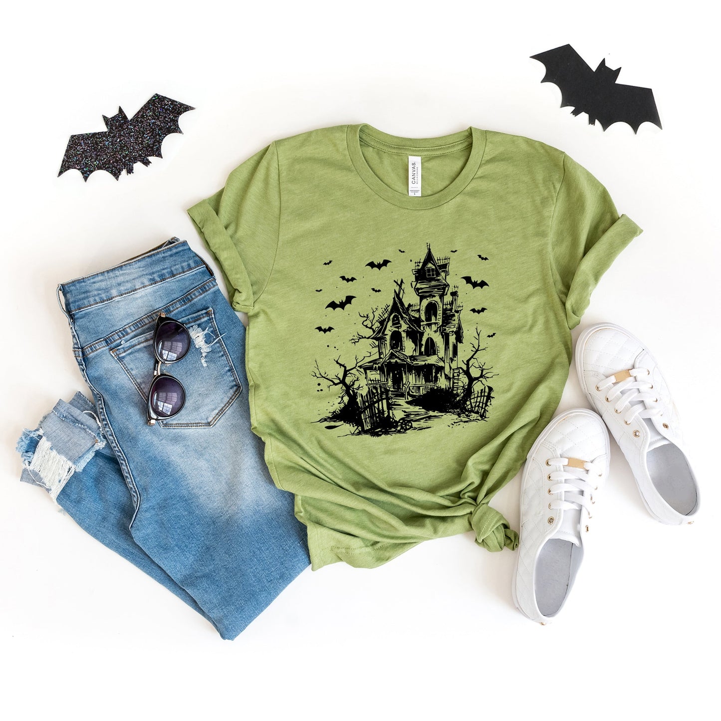 Haunted House And Bats - Women's Short Sleeve Graphic T-Shirt