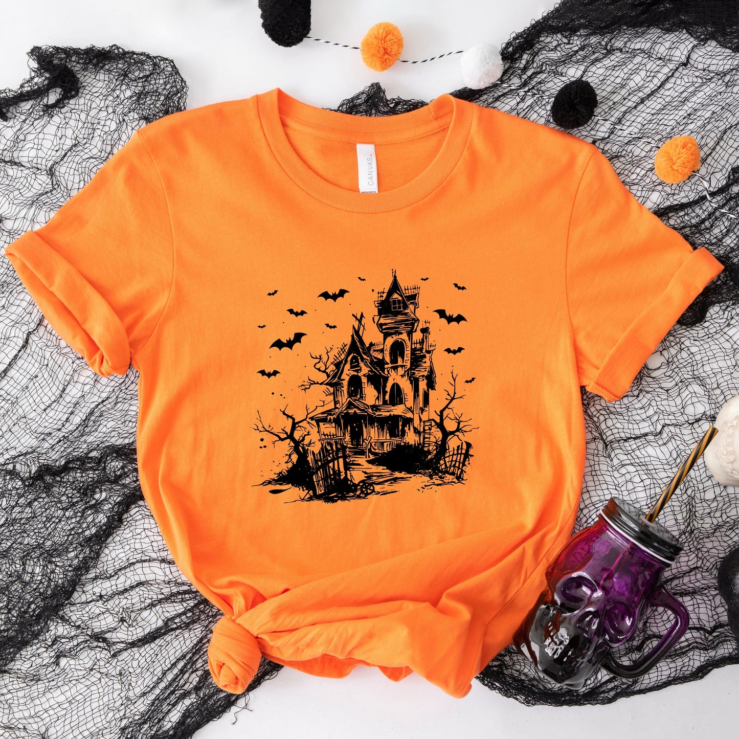 Haunted House And Bats - Women's Short Sleeve Graphic T-Shirt