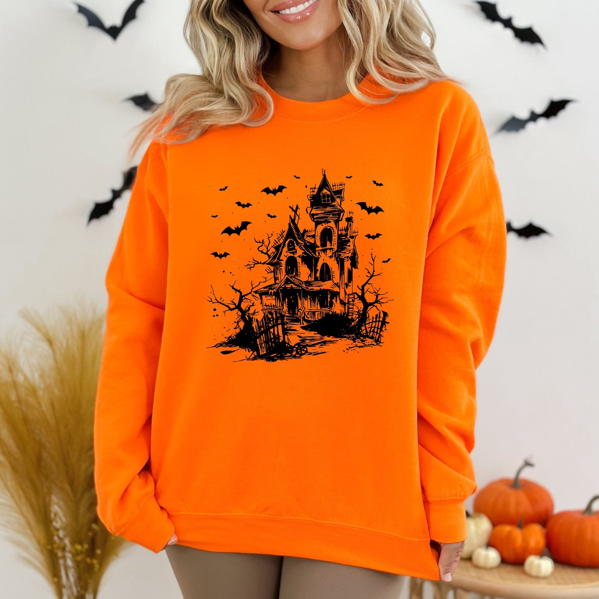 Haunted House And Bats - Women's Graphic Sweatshirt