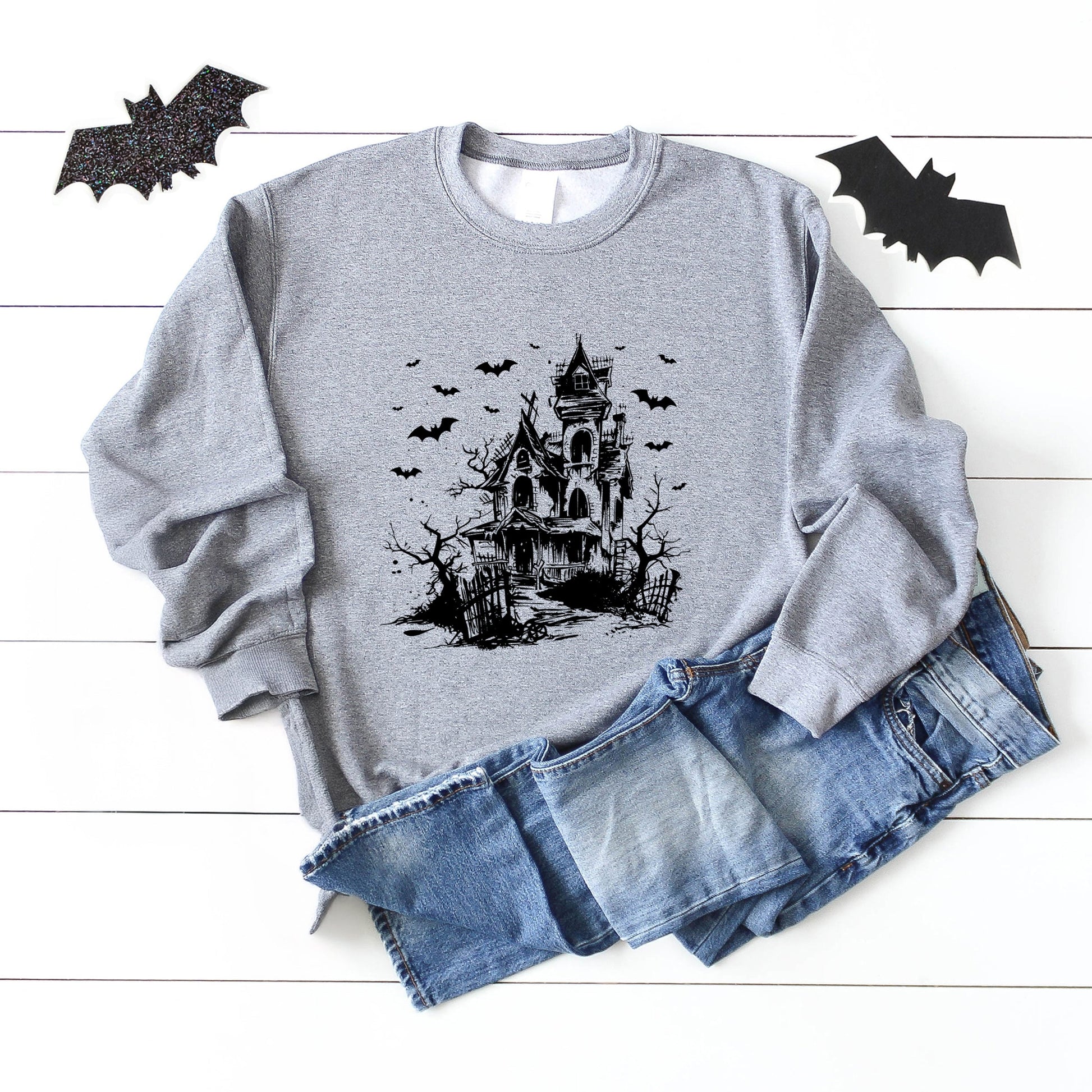 Haunted House And Bats - Women's Graphic Sweatshirt
