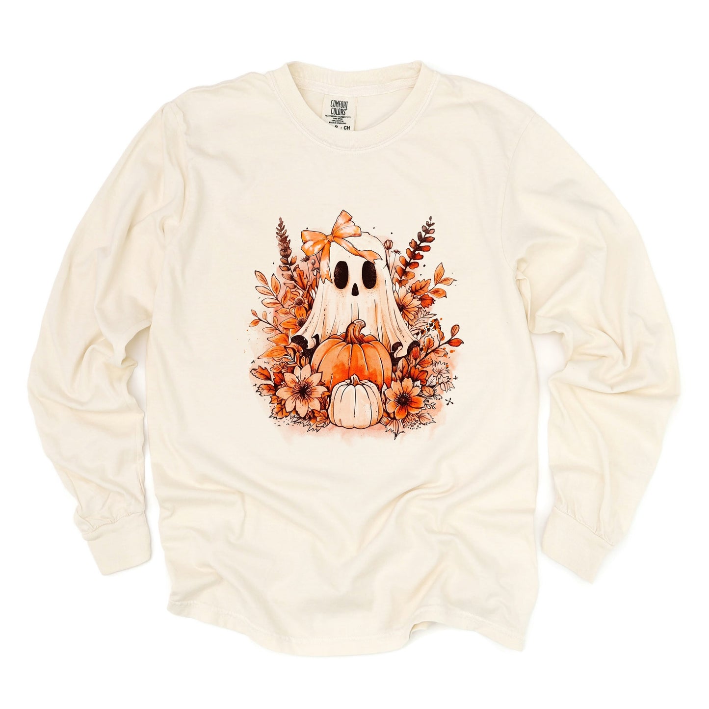 Girl Ghost Floral - Women's Garment Dyed Long Sleeve Graphic T-Shirt