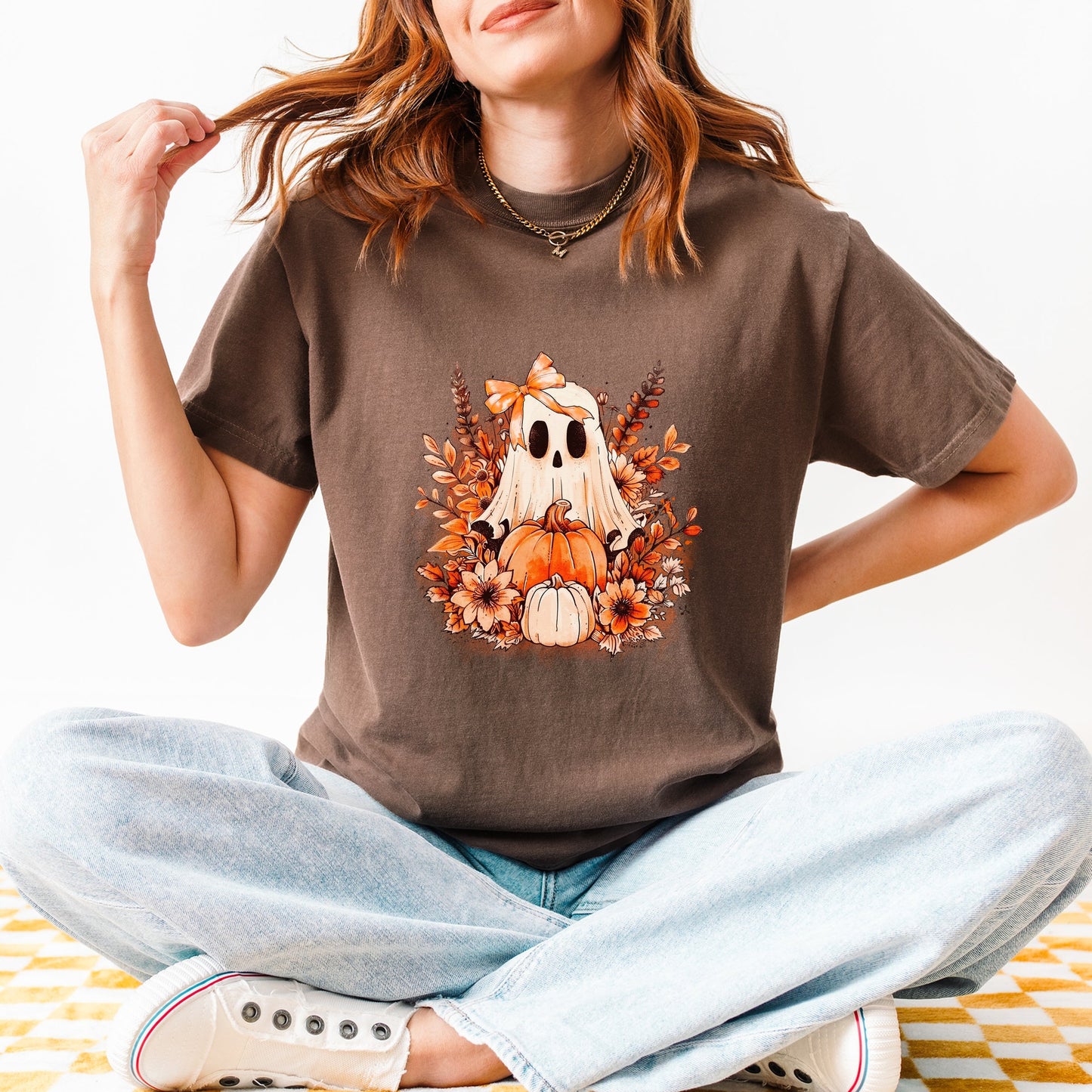 Girl Ghost Floral - Women's Garment Dyed Graphic T-Shirt