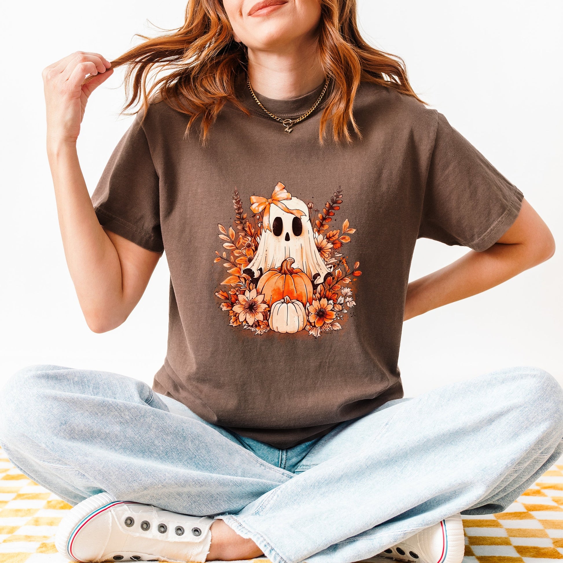 Girl Ghost Floral - Women's Garment Dyed Graphic T-Shirt
