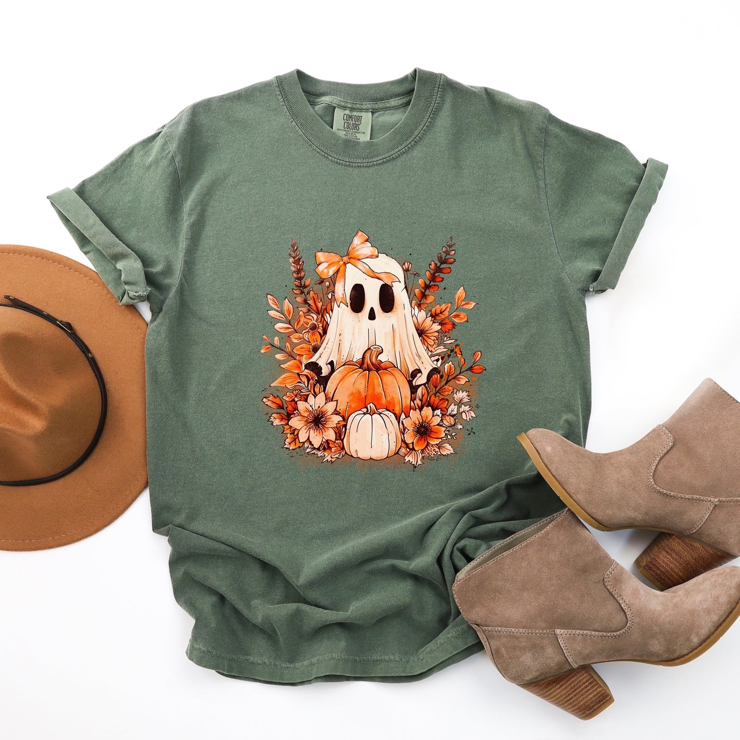Girl Ghost Floral - Women's Garment Dyed Graphic T-Shirt