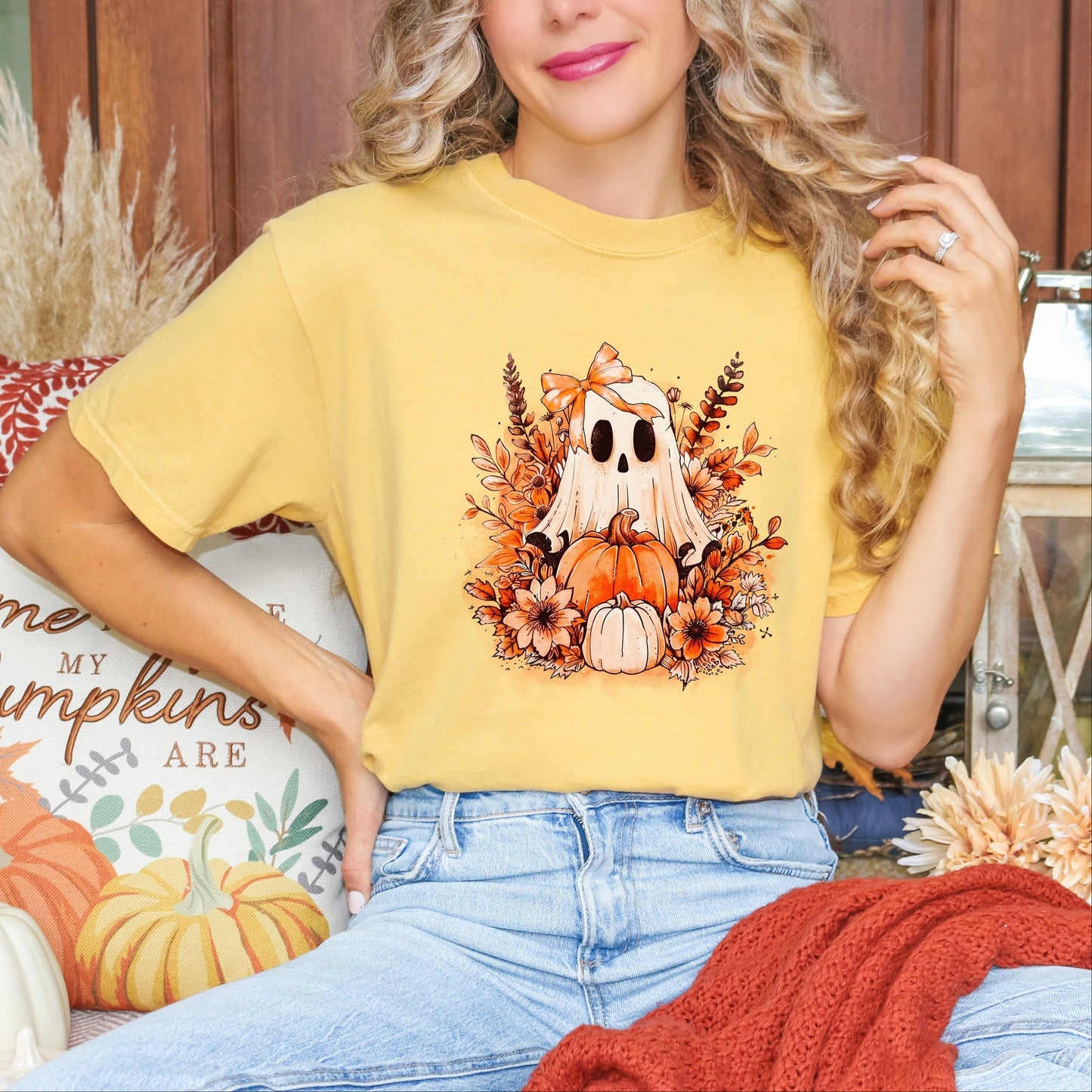 Girl Ghost Floral - Women's Garment Dyed Graphic T-Shirt