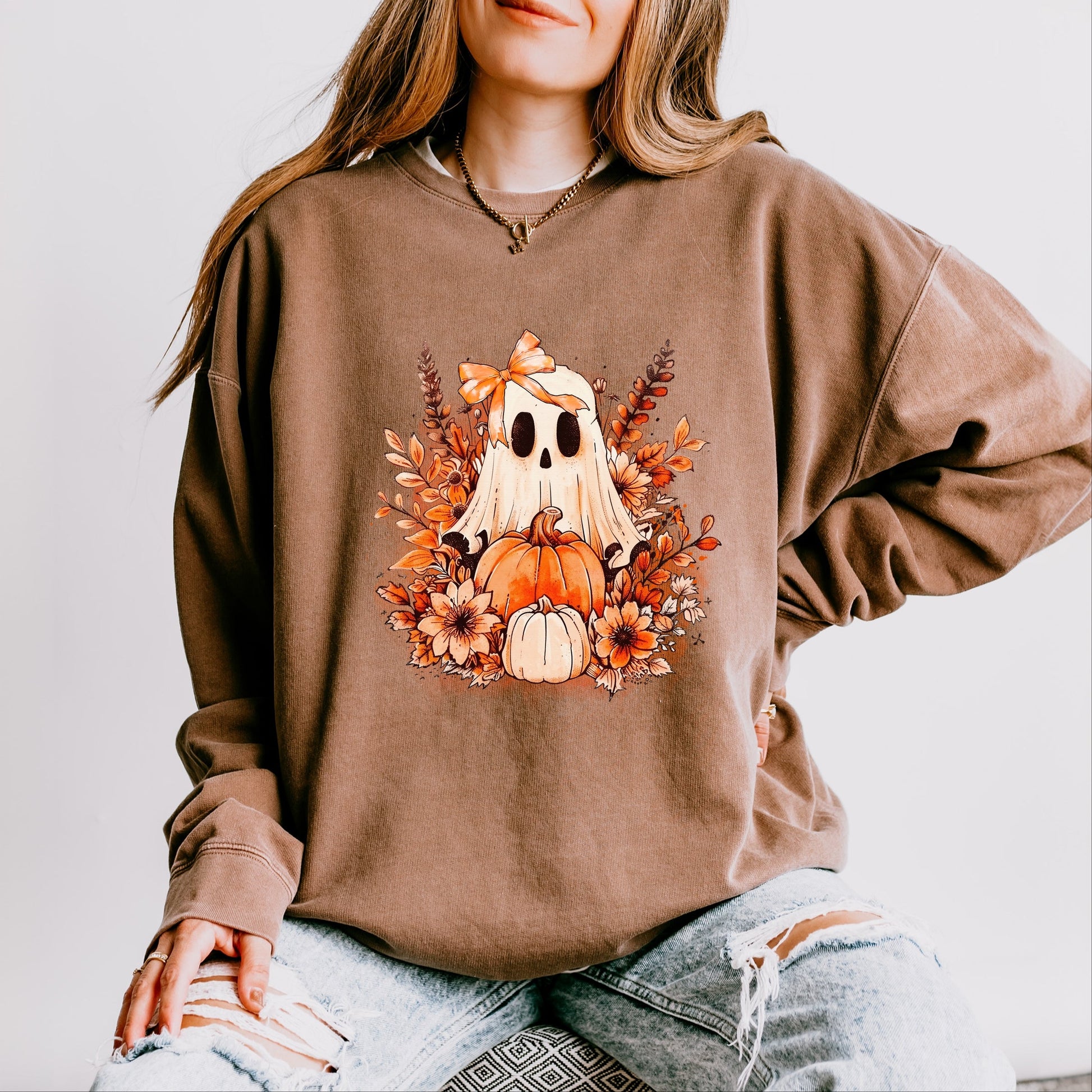 Girl Ghost Floral - Women's Lightweight Garment Dyed Sweatshirt