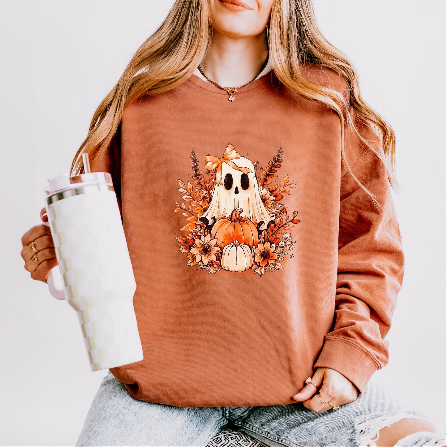 Girl Ghost Floral - Women's Lightweight Garment Dyed Sweatshirt
