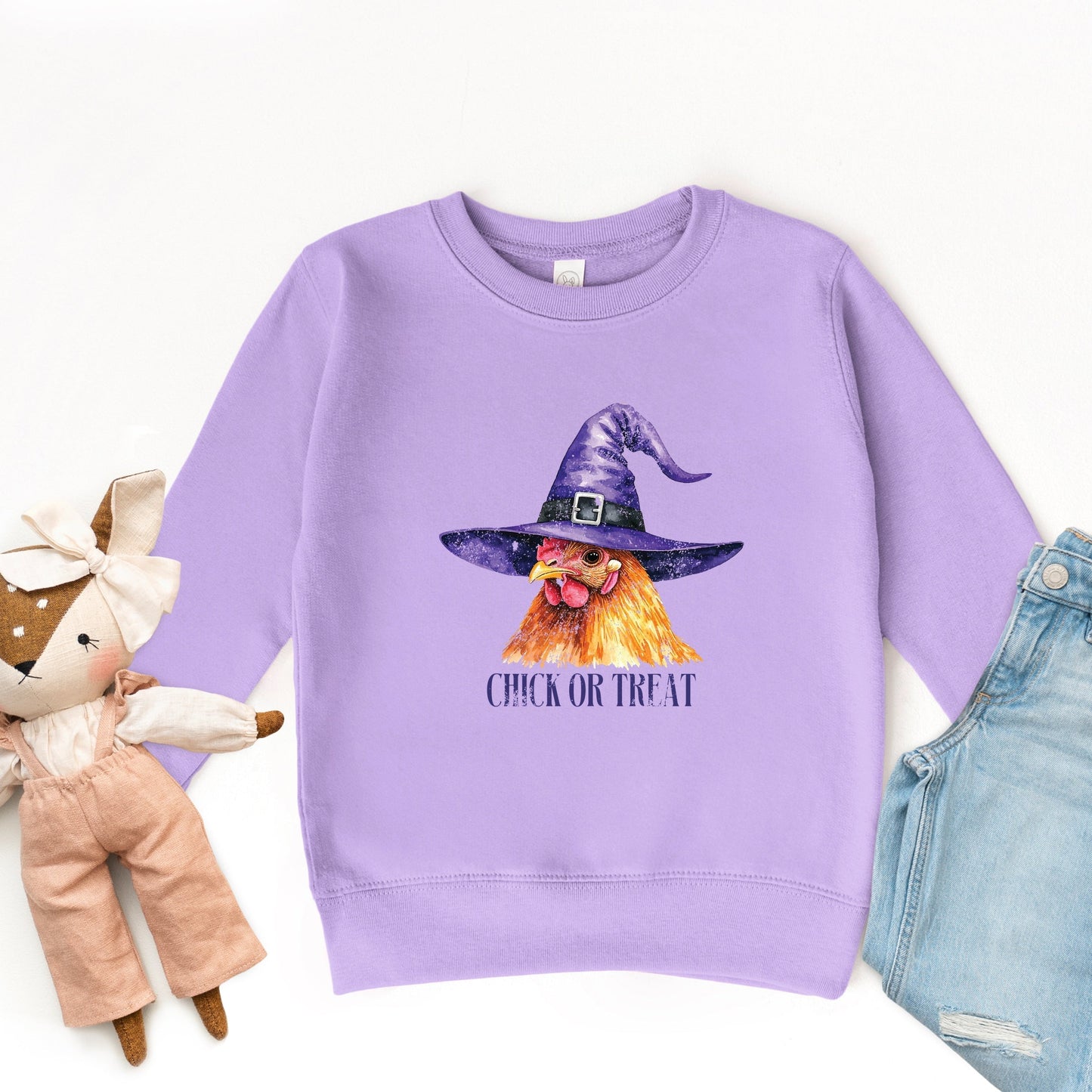 Chick Or Treat Watercolor Distressed - Toddler Graphic Sweatshirt and Youth Graphic Sweatshirt