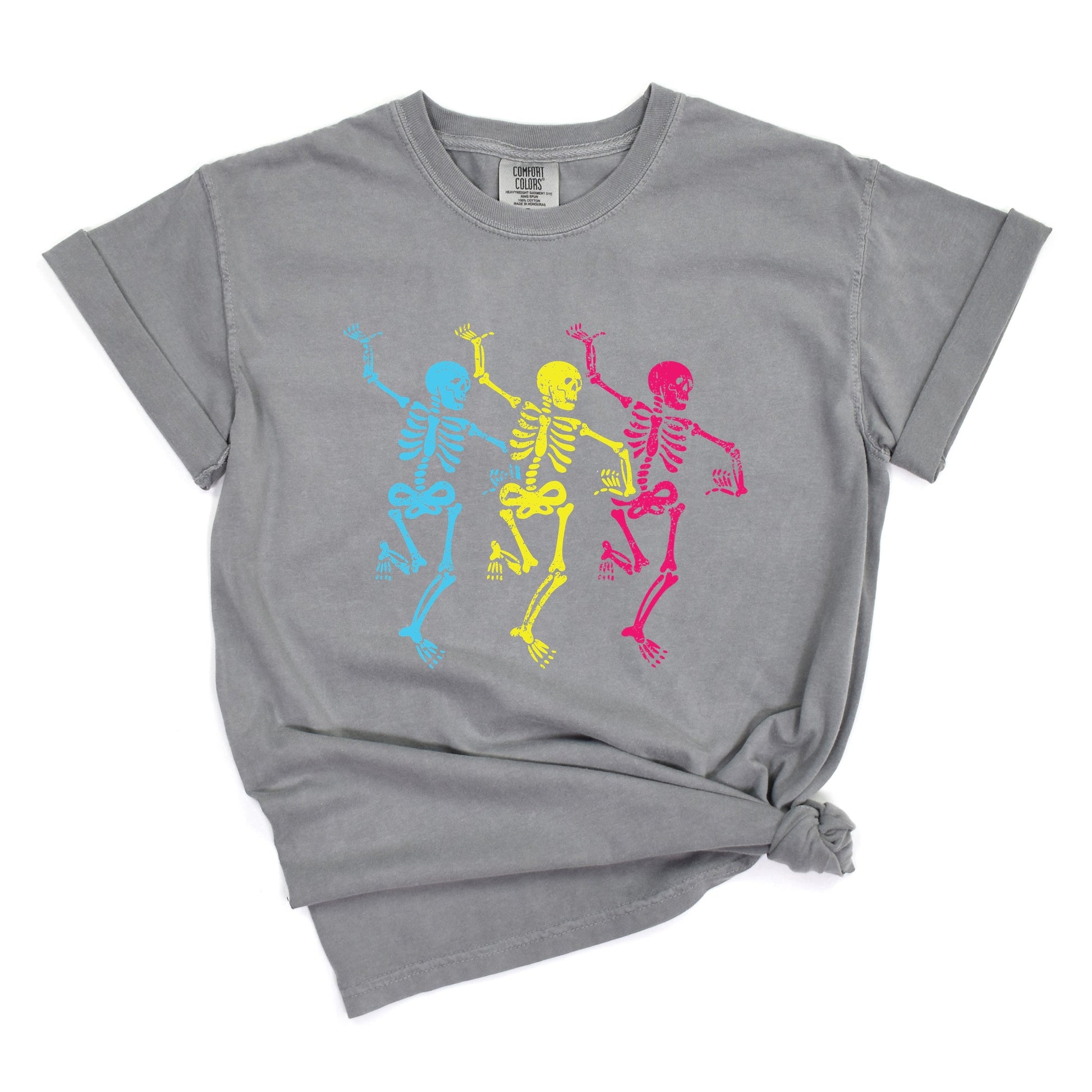 Three Skeletons Dancing Neon - Women's Garment Dyed Graphic T-Shirt