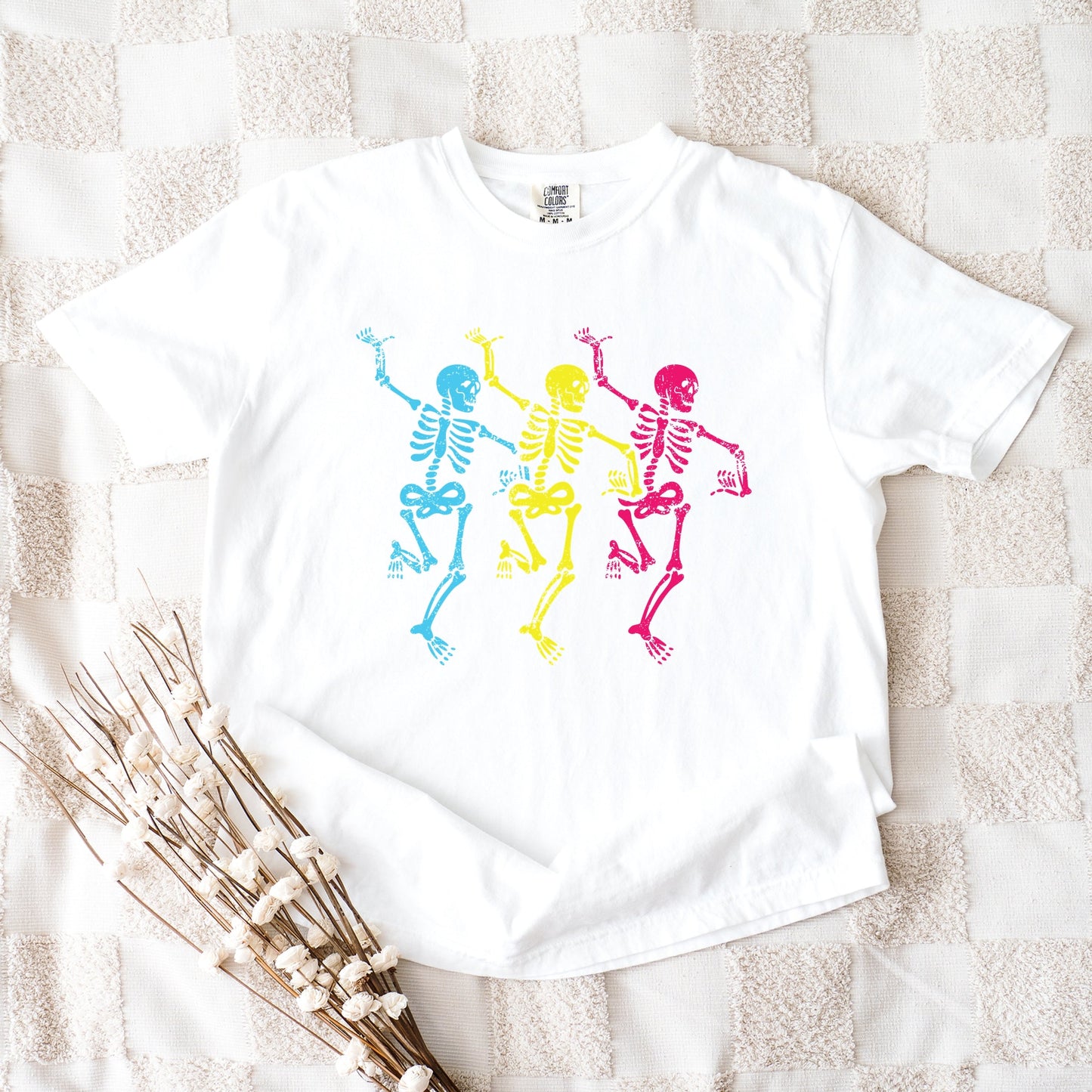 Three Skeletons Dancing Neon - Women's Garment Dyed Graphic T-Shirt