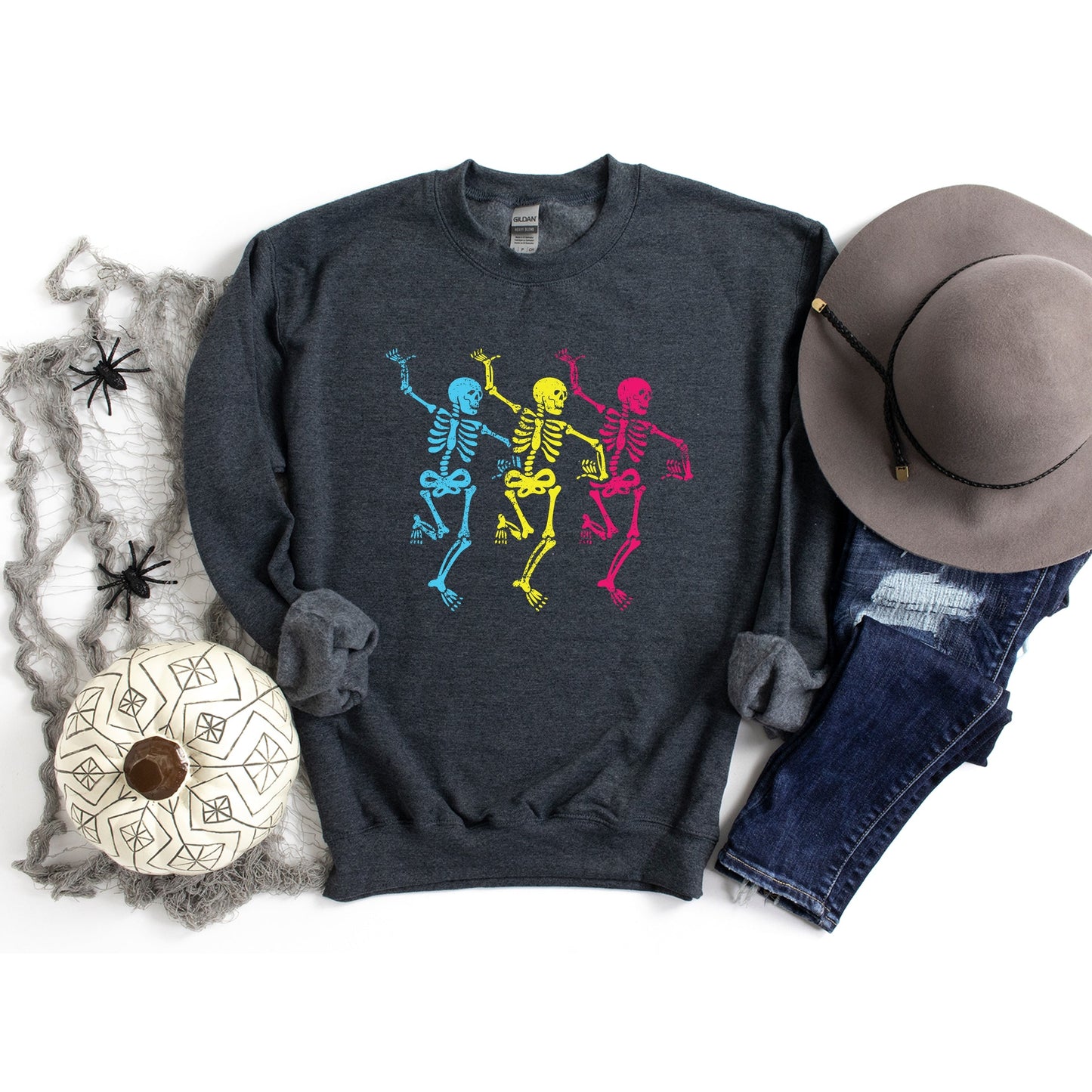 Three Skeletons Dancing Neon -  Women's Graphic Sweatshirt