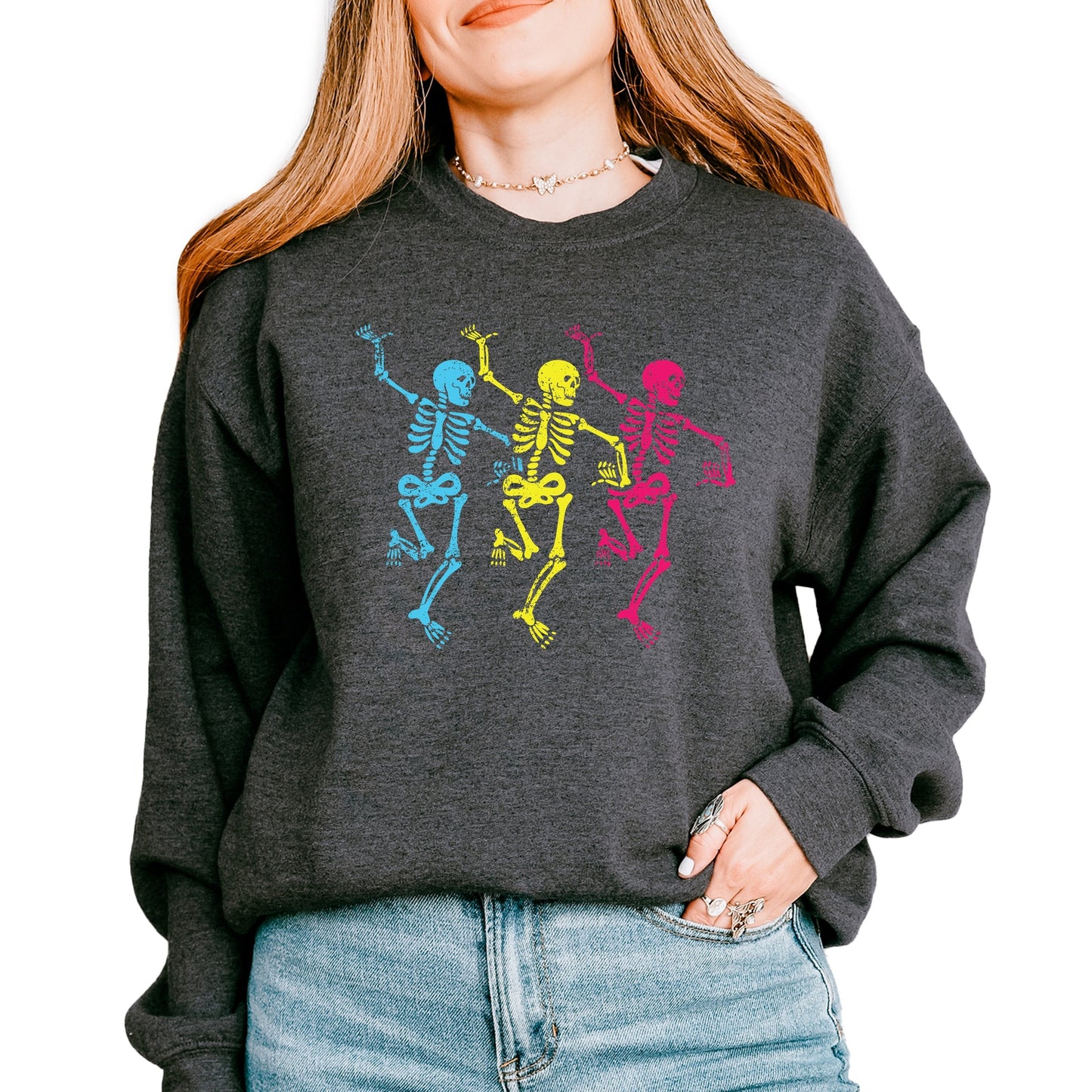 Three Skeletons Dancing Neon - Women's Graphic Sweatshirt