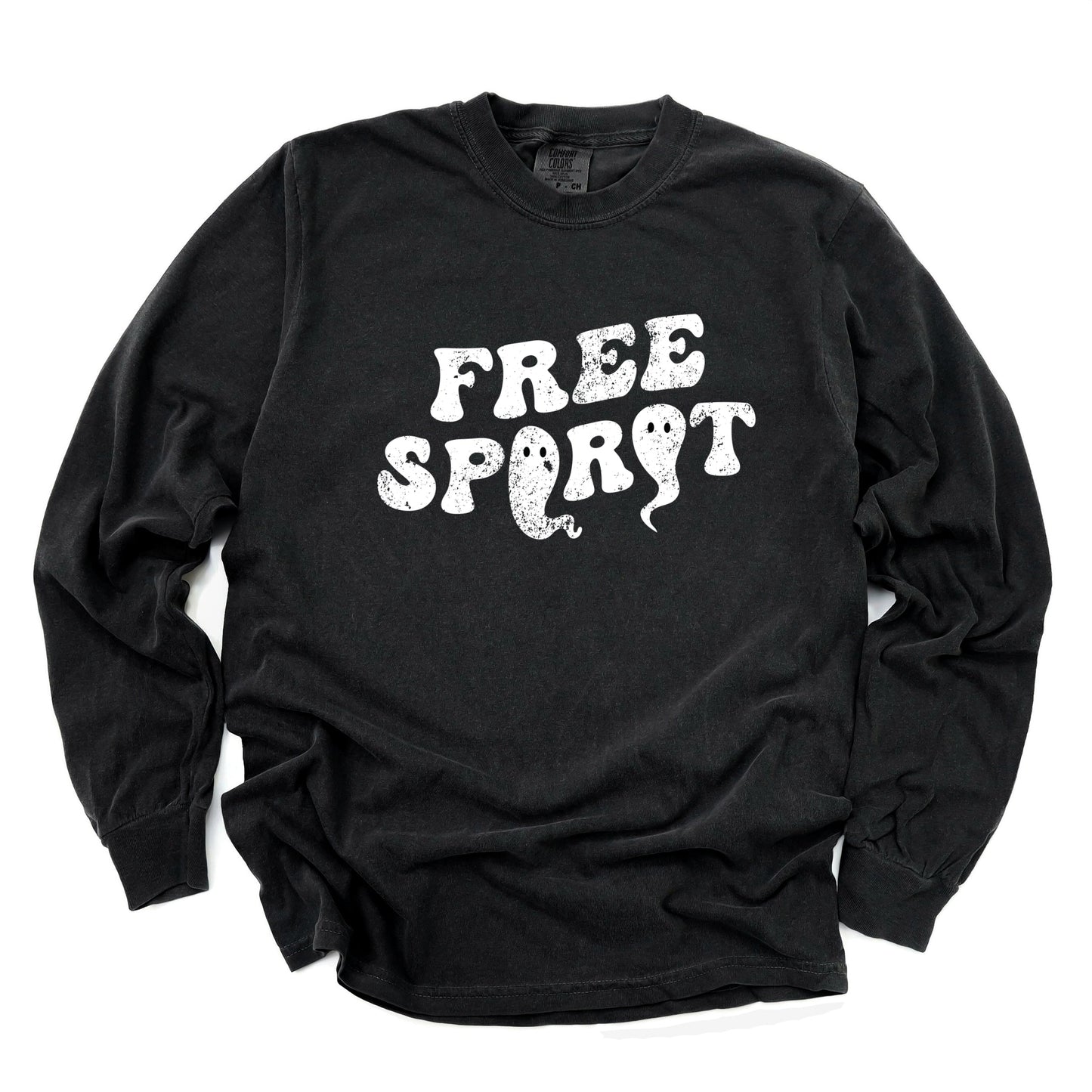 Free Spirit Ghost Distressed - Women's Garment Dyed Long Sleeve Graphic T-Shirt