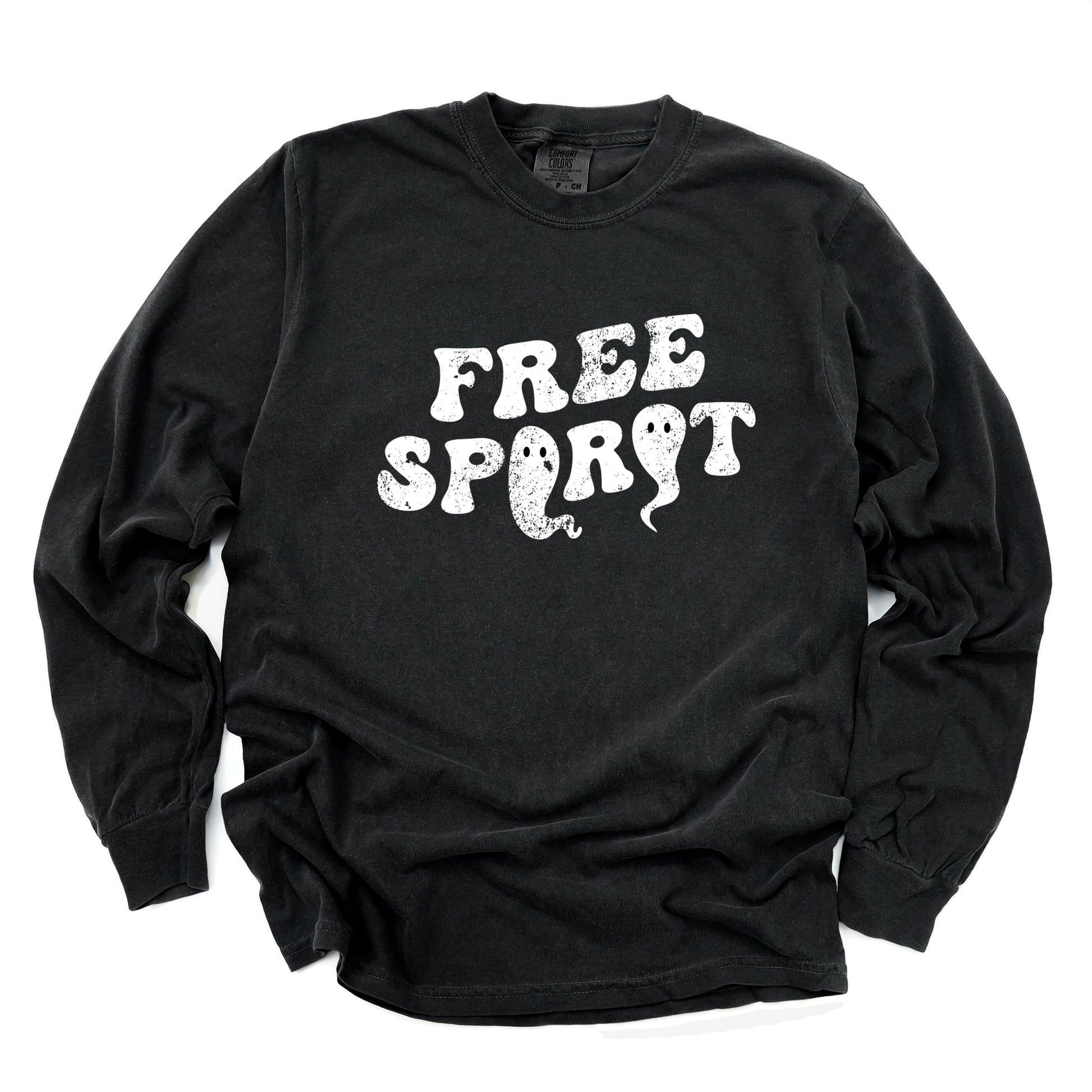 Free Spirit Ghost Distressed - Women's Garment Dyed Long Sleeve Graphic T-Shirt