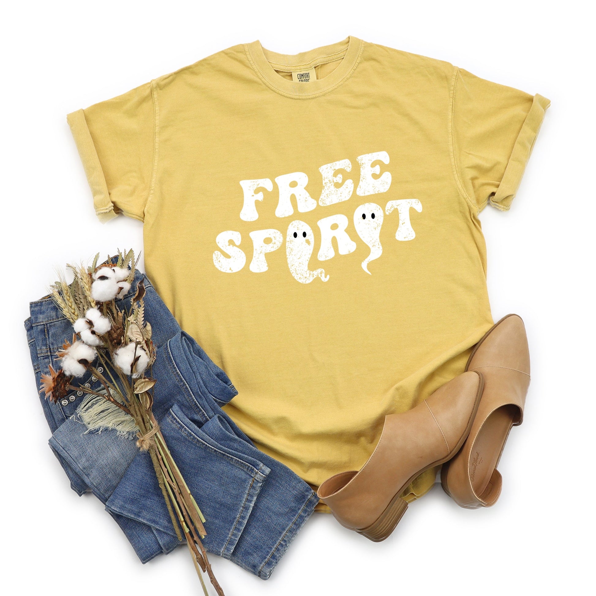 Free Spirit Ghost Distressed - Women's Garment Dyed Graphic T-Shirt