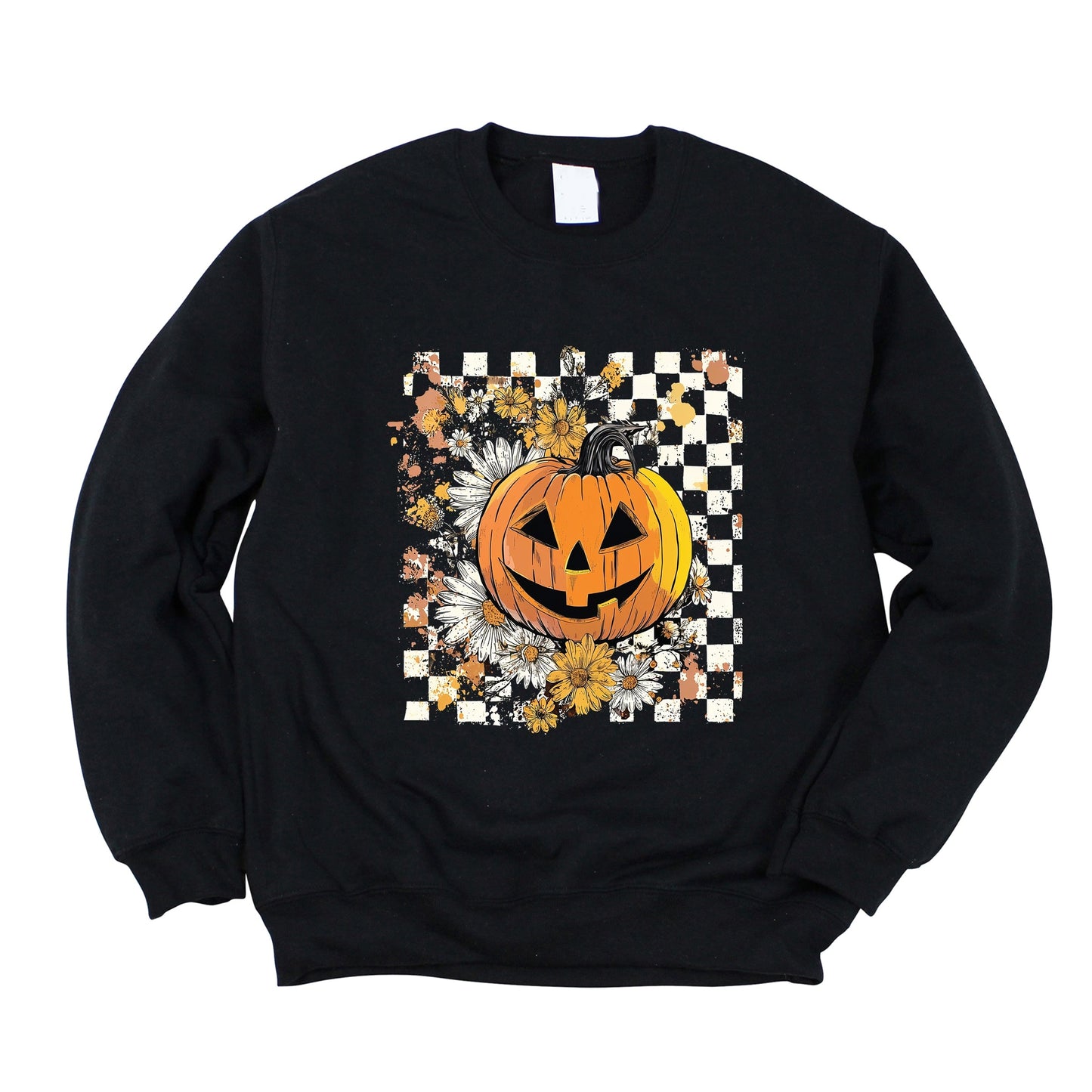 Carved Pumpkin Checkered Floral - Women's Sweatshirt