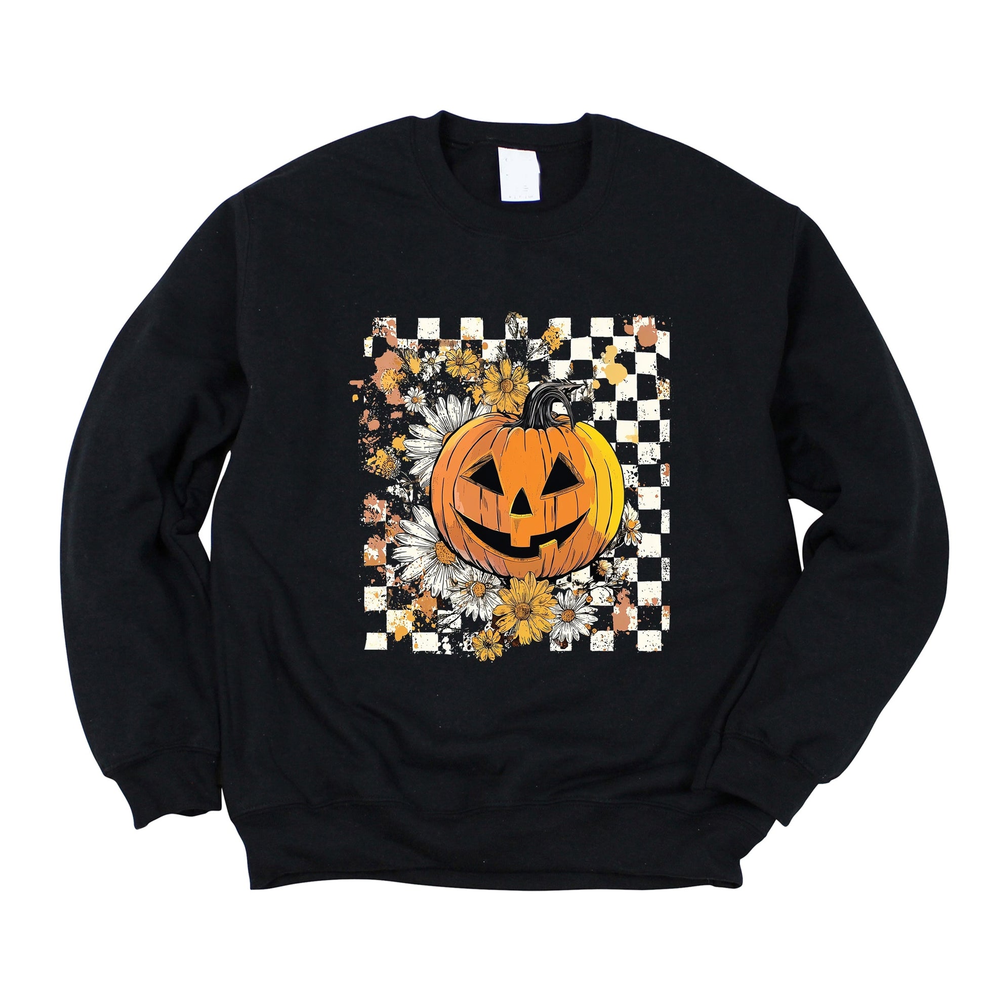 Carved Pumpkin Checkered Floral -  Womens Sweatshirt