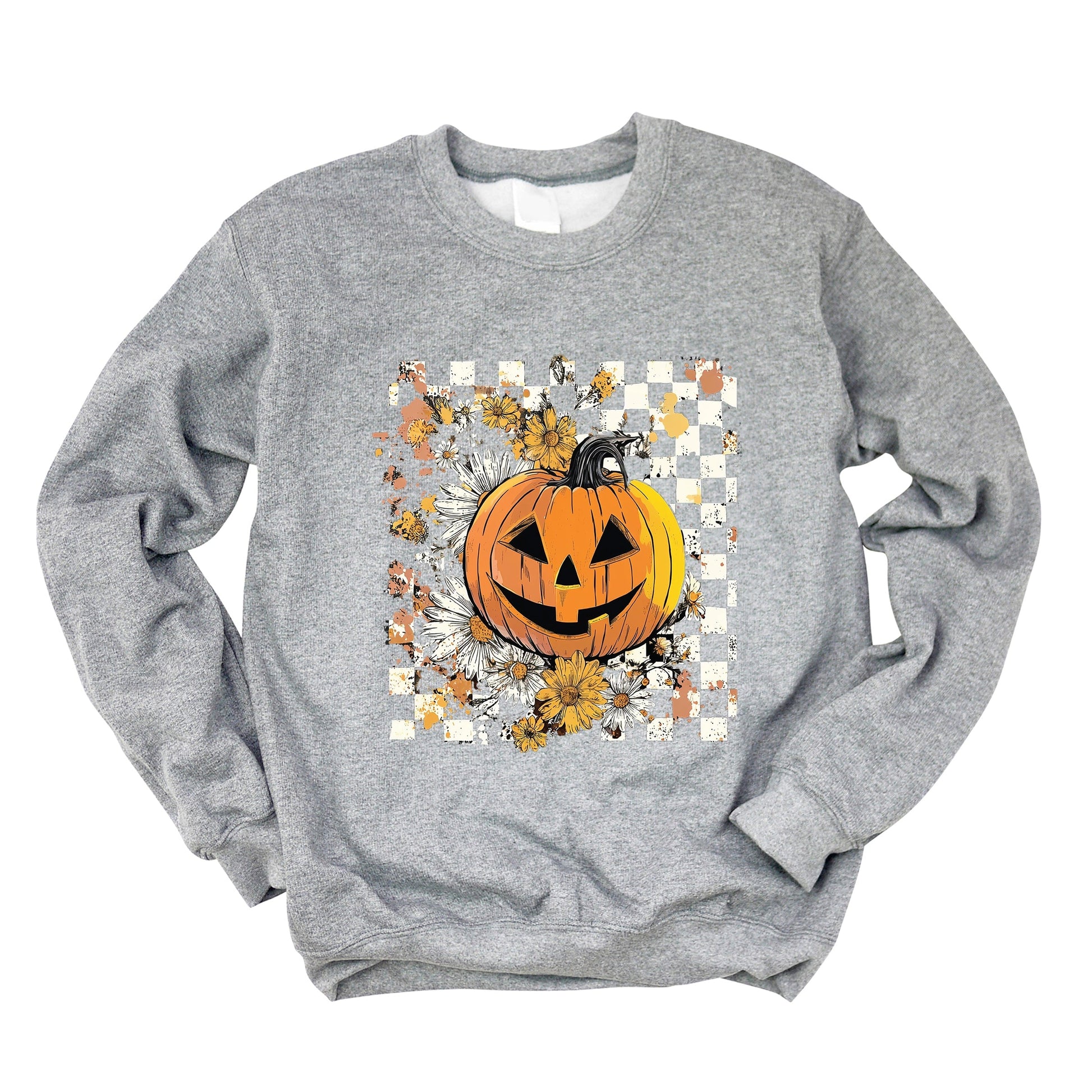 Carved Pumpkin Checkered Floral -  Womens Sweatshirt