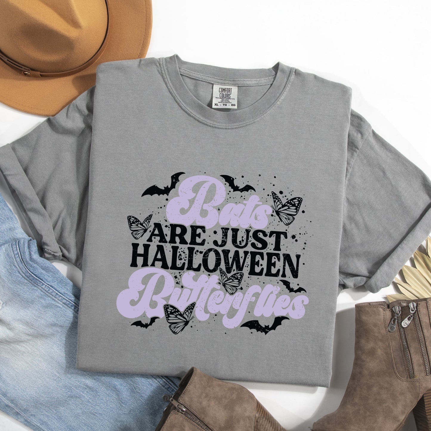 Bats Are Just Halloween Butterflies - Womens Garment Dyed Tee