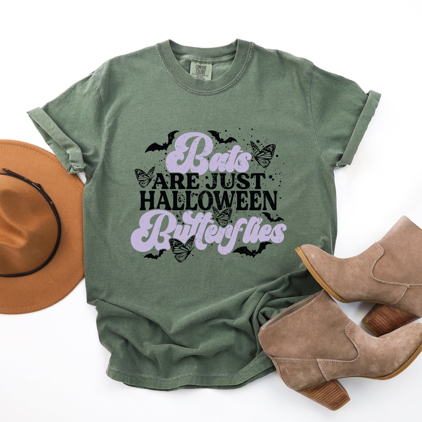 Bats Are Just Halloween Butterflies - Womens Garment Dyed Tee