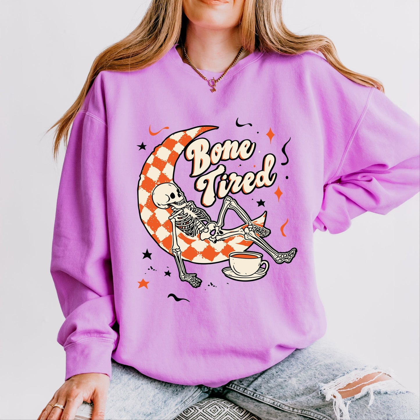 Bone Tired Moon - Women's Lightweight Garment Dyed Sweatshirt