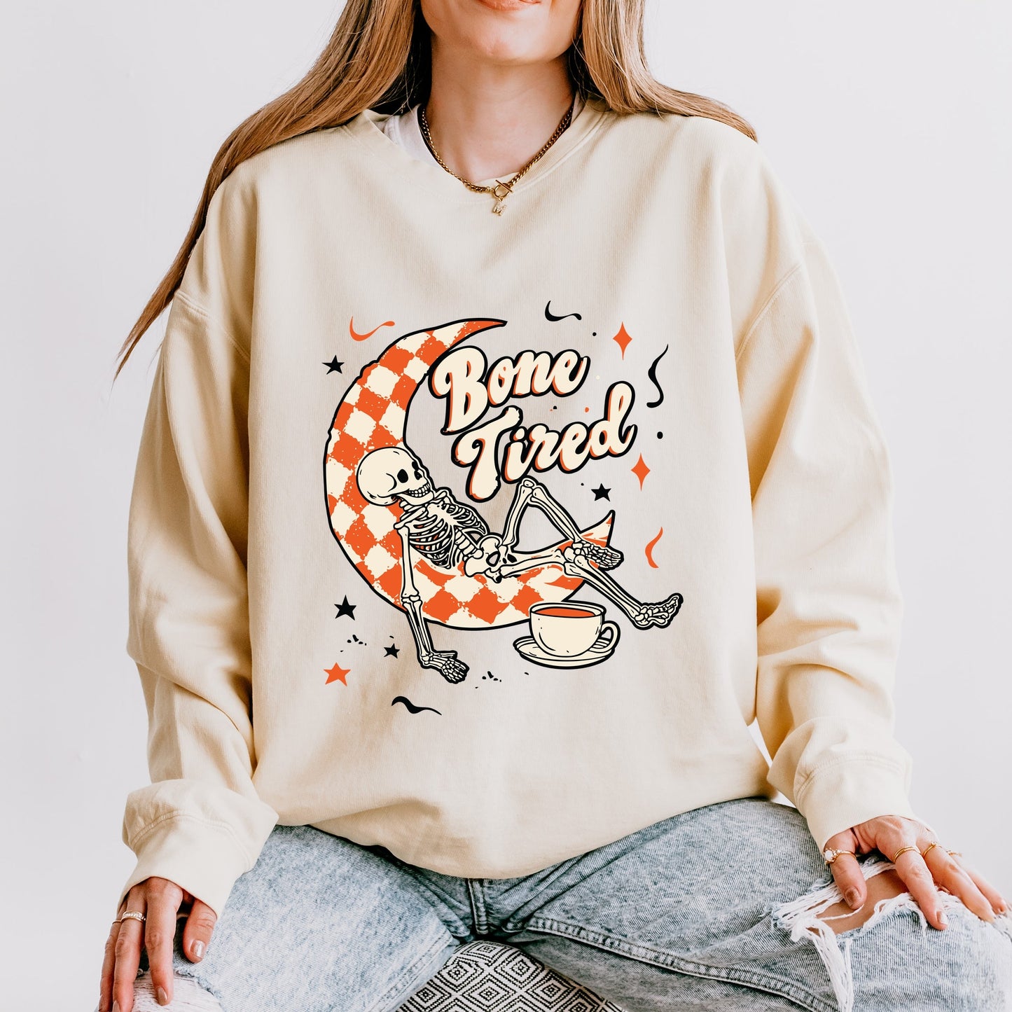 Bone Tired Moon - Women's Lightweight Garment Dyed Sweatshirt
