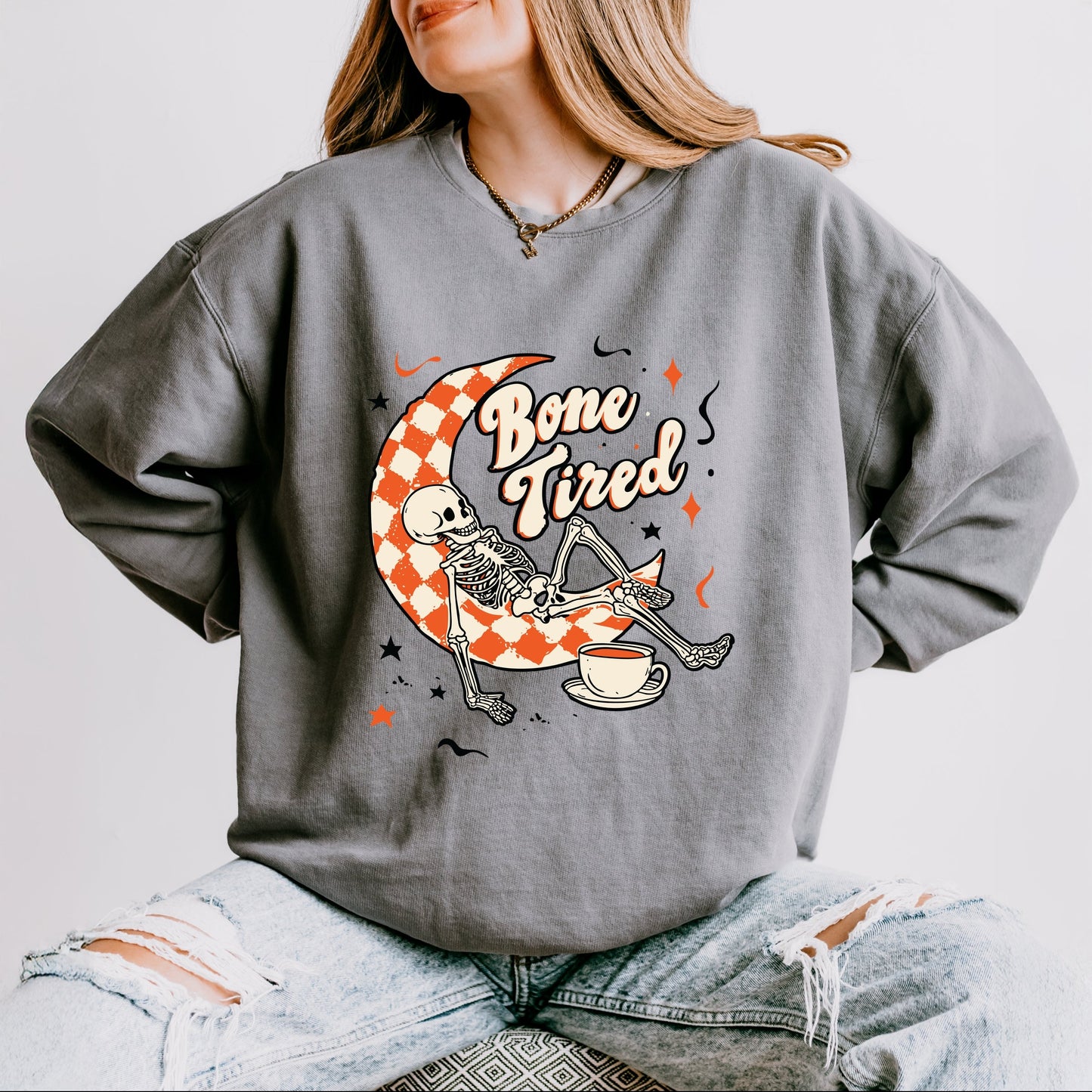 Bone Tired Moon - Womens Lightweight Garment Dyed Sweatshirt