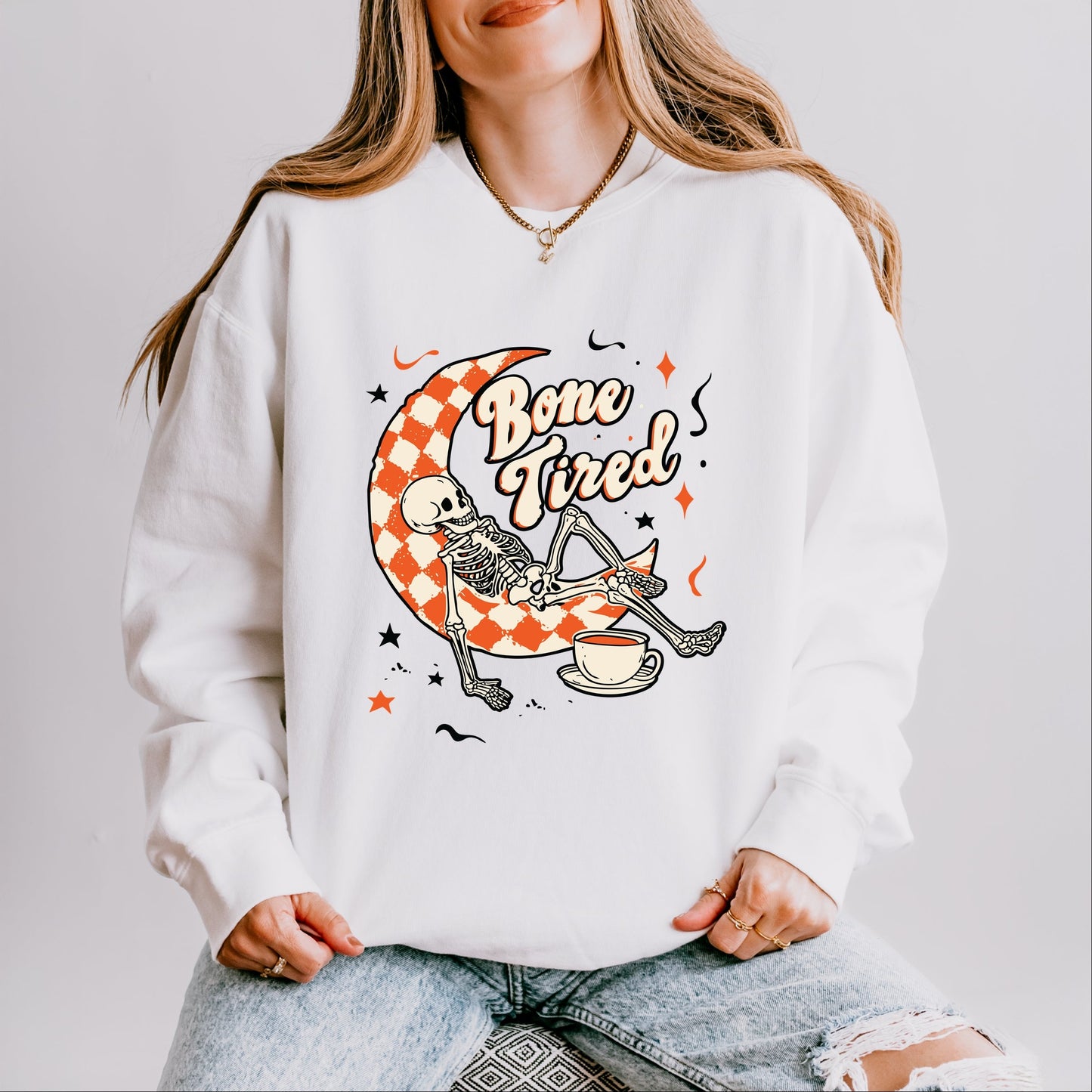 Bone Tired Moon - Women's Lightweight Garment Dyed Sweatshirt