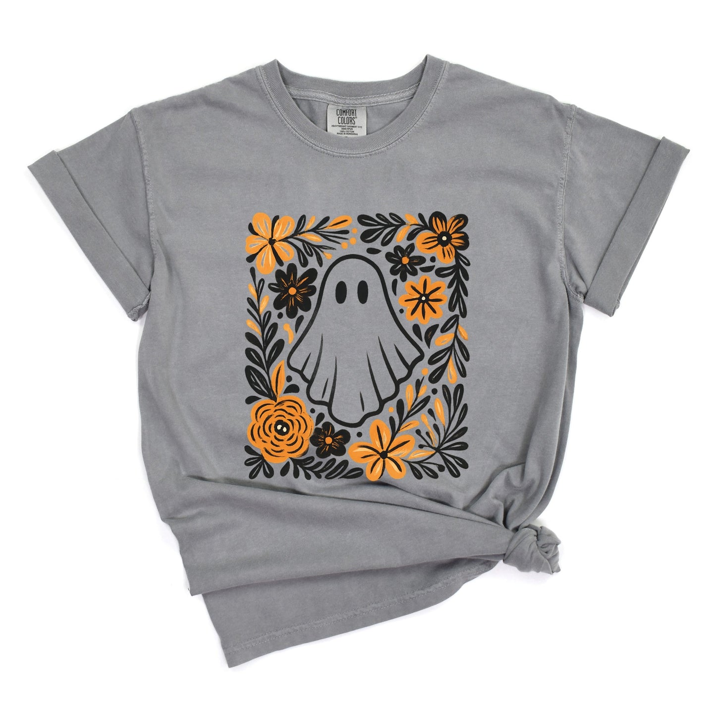 Ghost Floral Orange - Women's Garment Dyed Tee