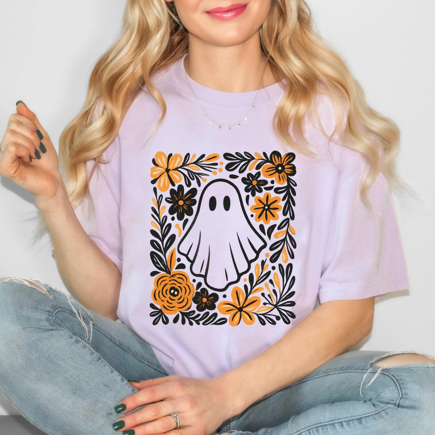 Ghost Floral Orange - Women's Garment Dyed Tee
