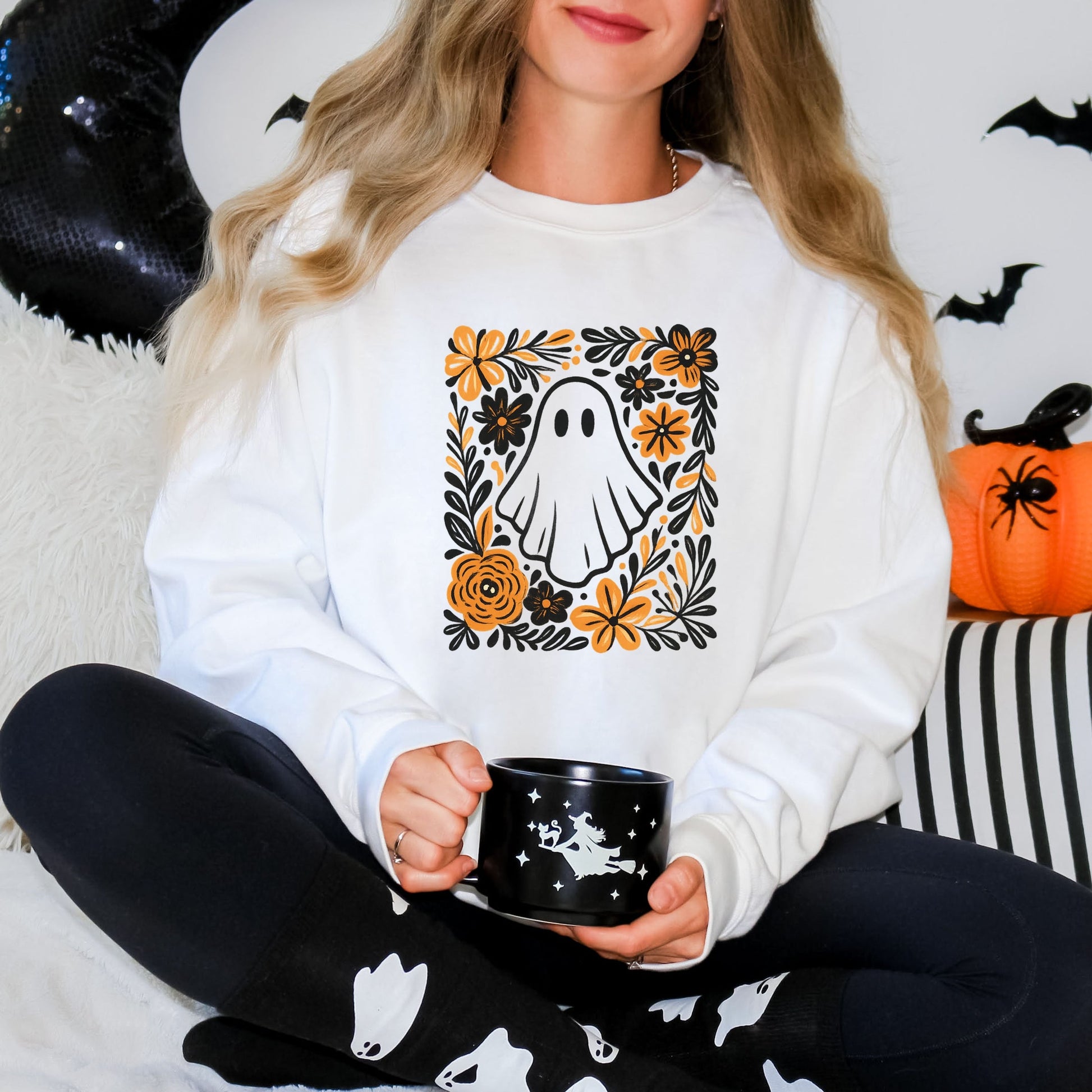 Ghost Floral Orange -  Womens Sweatshirt