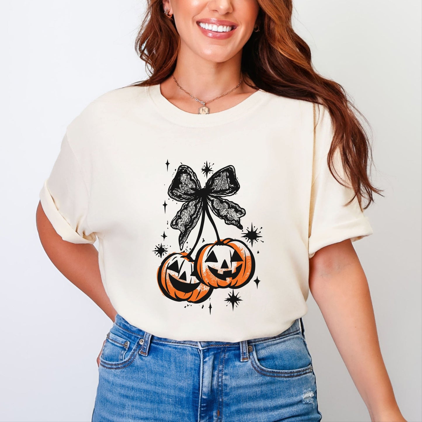 Coquette Pumpkin Cherries - Women's Garment Dyed Tee