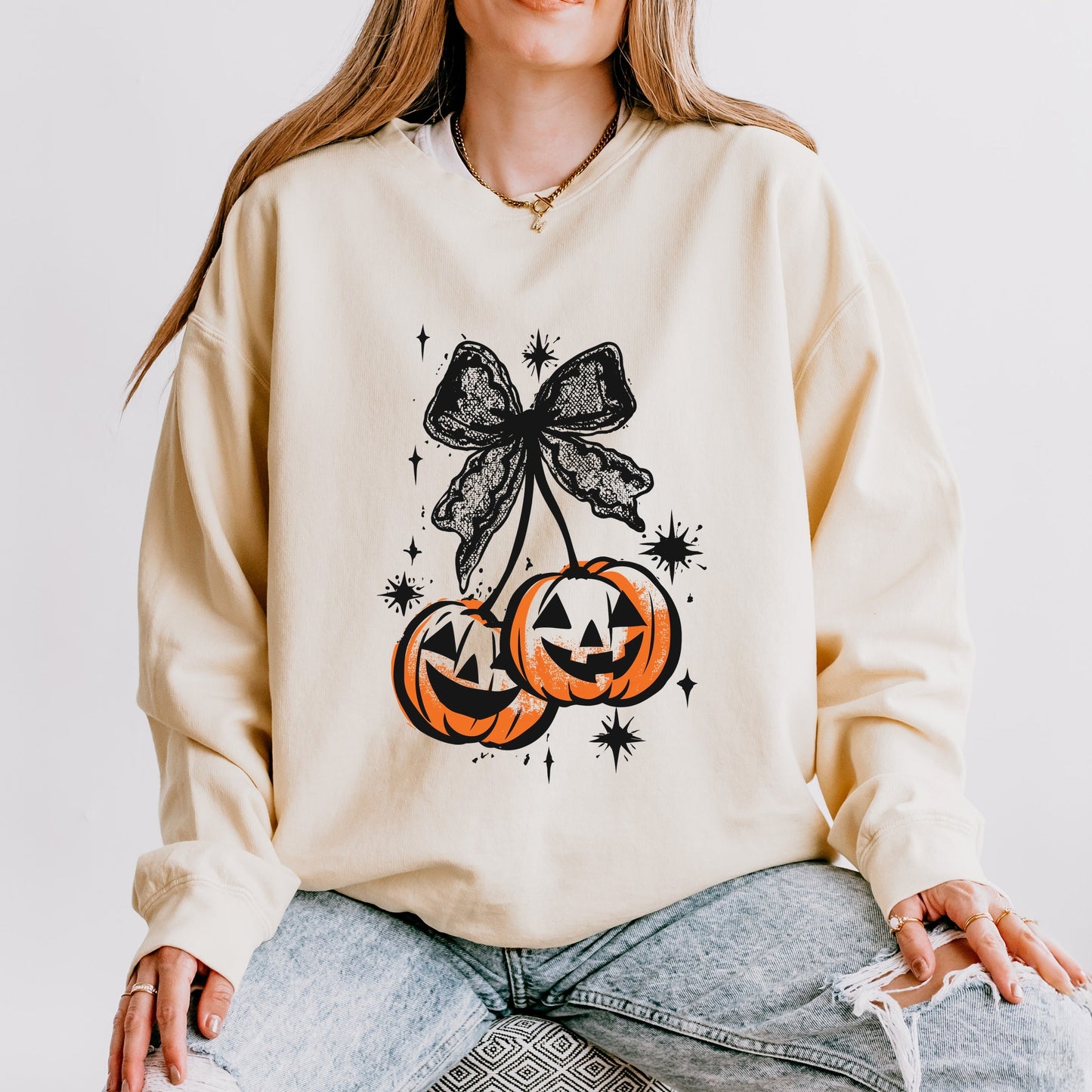 Coquette Pumpkin Cherries - Womens Lightweight Garment Dyed Sweatshirt