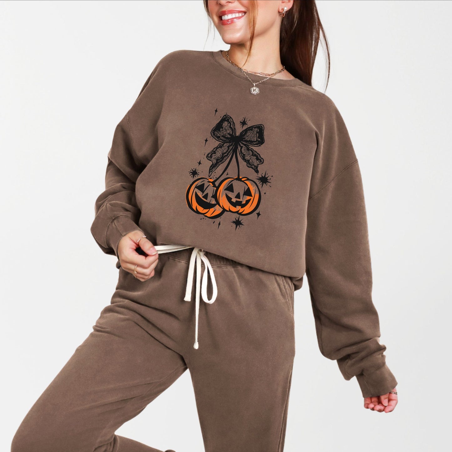 Coquette Pumpkin Cherries - Womens Lightweight Garment Dyed Sweatshirt