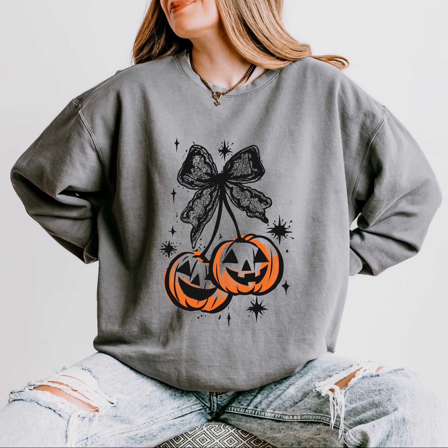 Coquette Pumpkin Cherries - Women's Lightweight Garment Dyed Sweatshirt