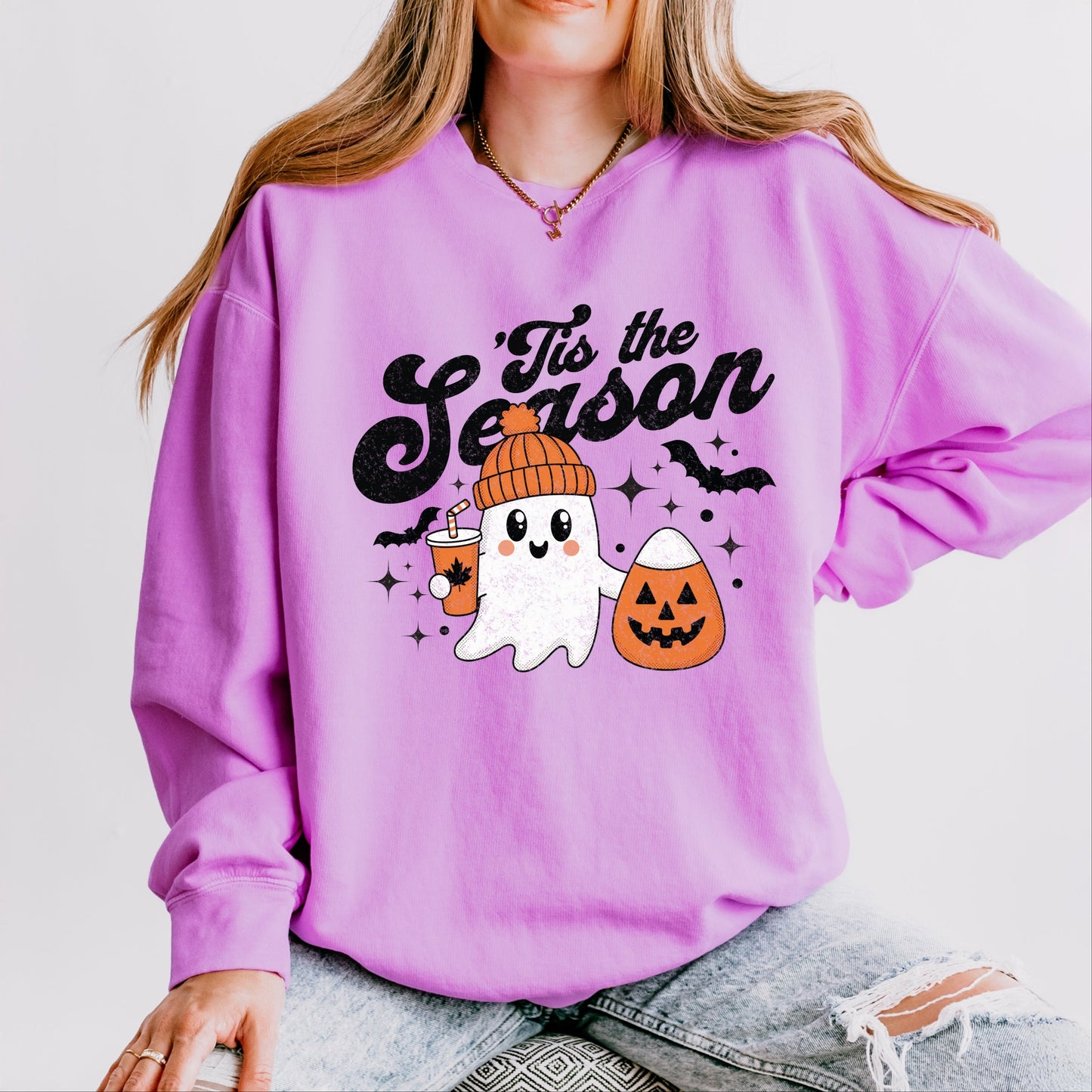 Tis The Season Ghost Retro - Women's Lightweight Garment Dyed Sweatshirt