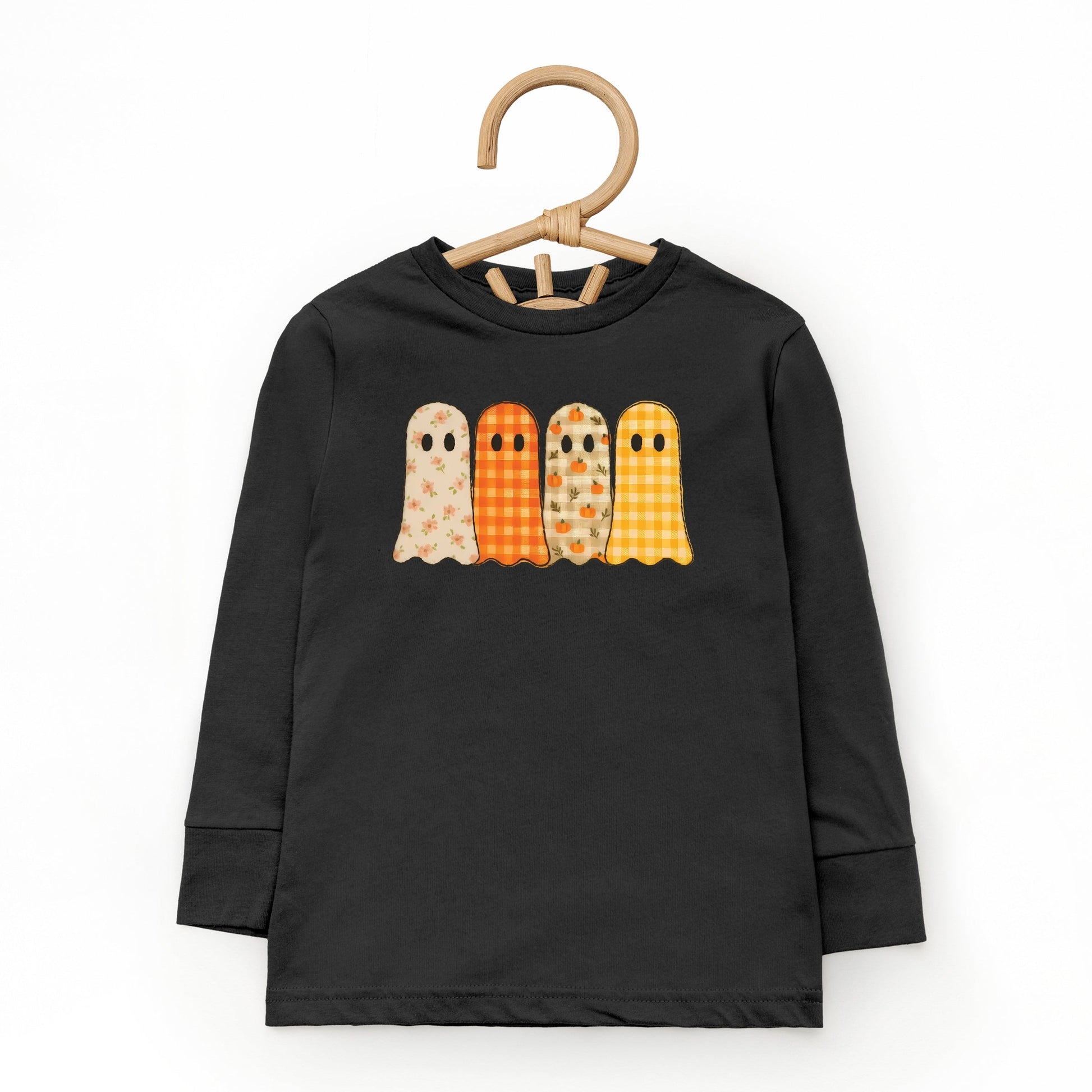Four Ghosts Checkered Quilted Printed - Toddler Long Sleeve Graphic Tee and Youth Long Sleeve Graphic T-Shirt