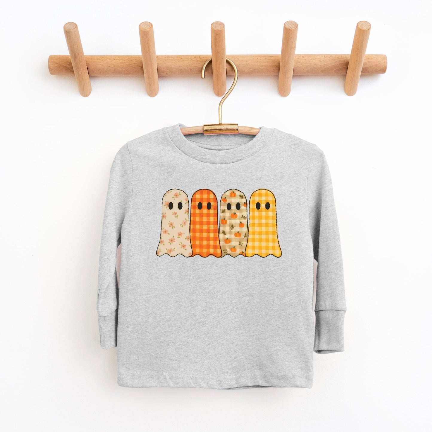 Four Ghosts Checkered Quilted Printed - Toddler Long Sleeve Graphic Tee and Youth Long Sleeve Graphic T-Shirt