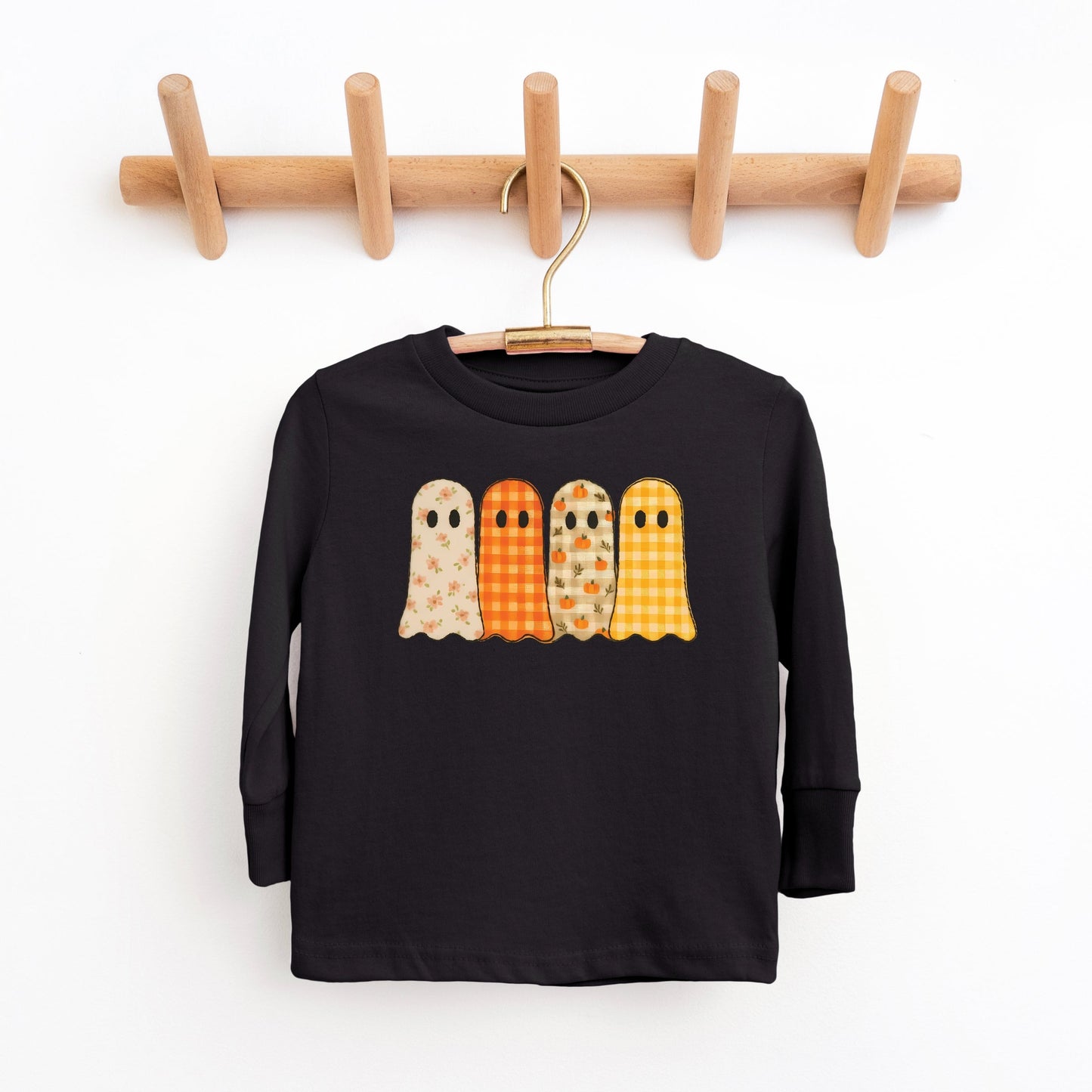 Four Ghosts Checkered Quilted Printed - Toddler Long Sleeve Graphic Tee and Youth Long Sleeve Graphic T-Shirt
