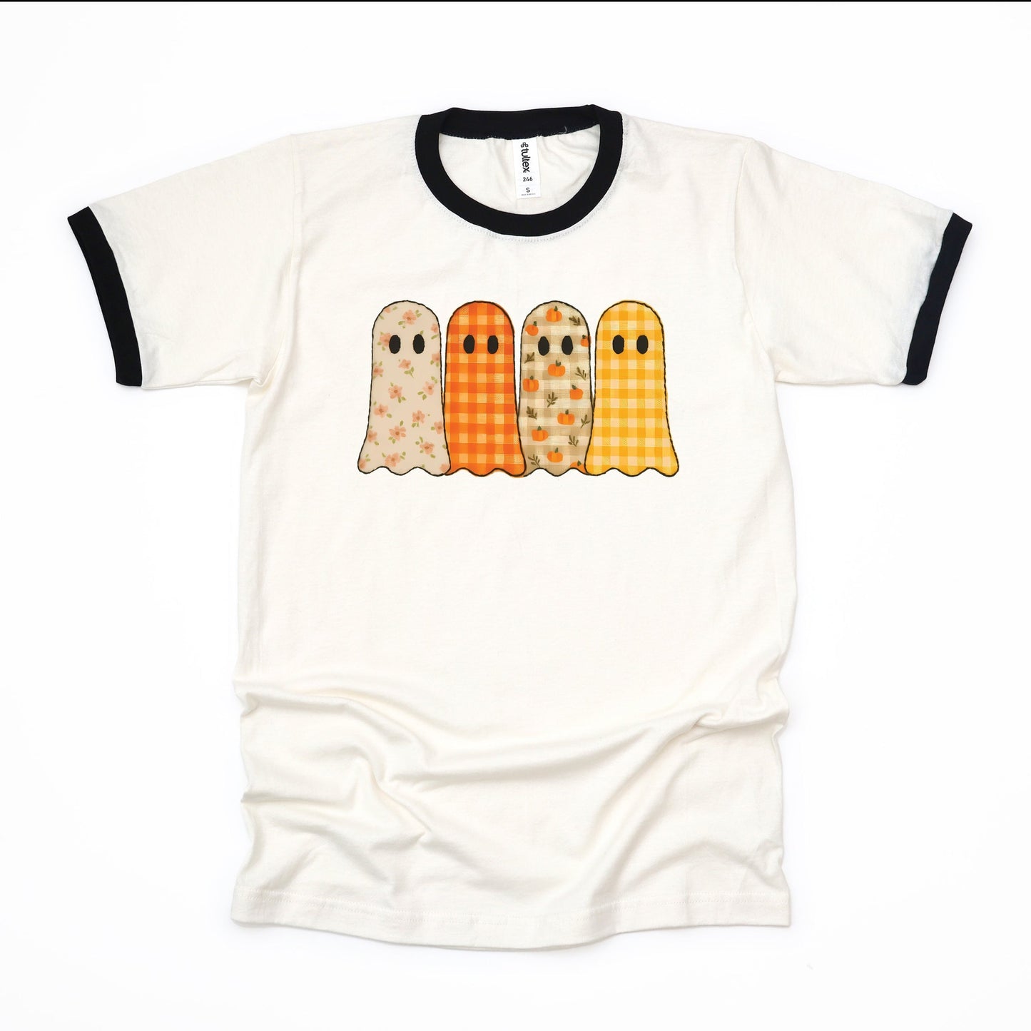 Four Ghosts Checkered Quilted Printed - Womens Ringer Tee