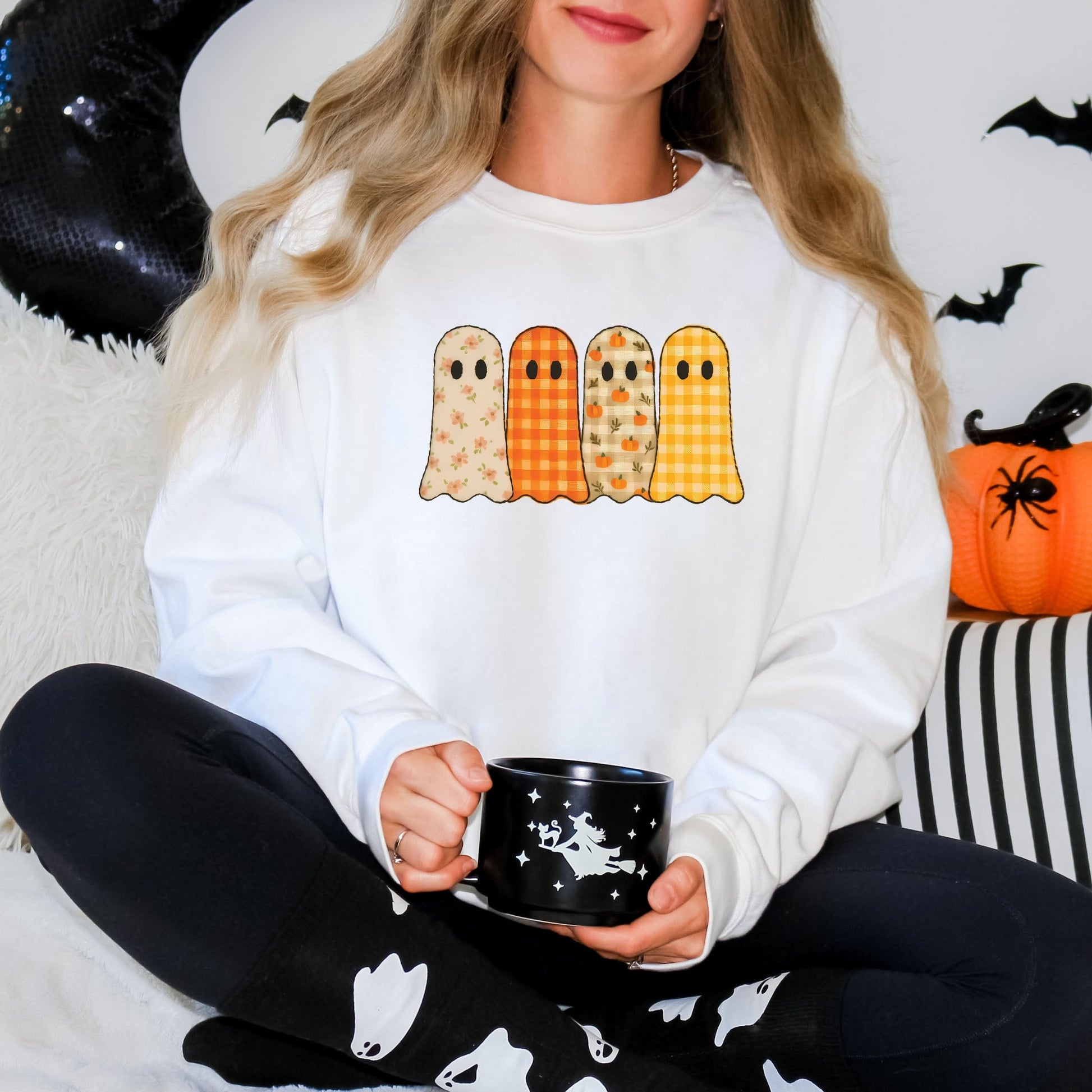 Four Ghosts Checkered Quilted Printed -  Womens Sweatshirt