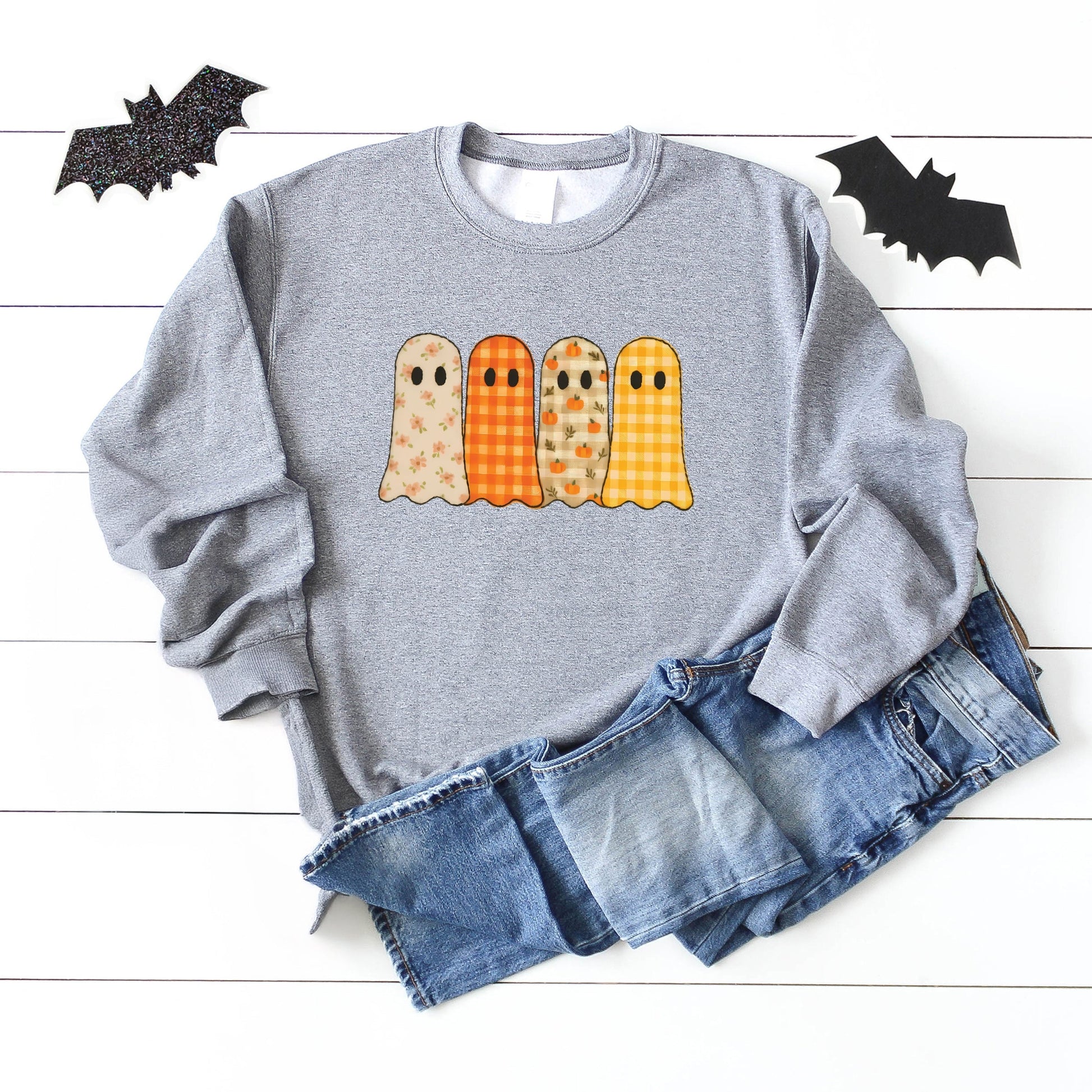 Four Ghosts Checkered Quilted Printed -  Womens Sweatshirt