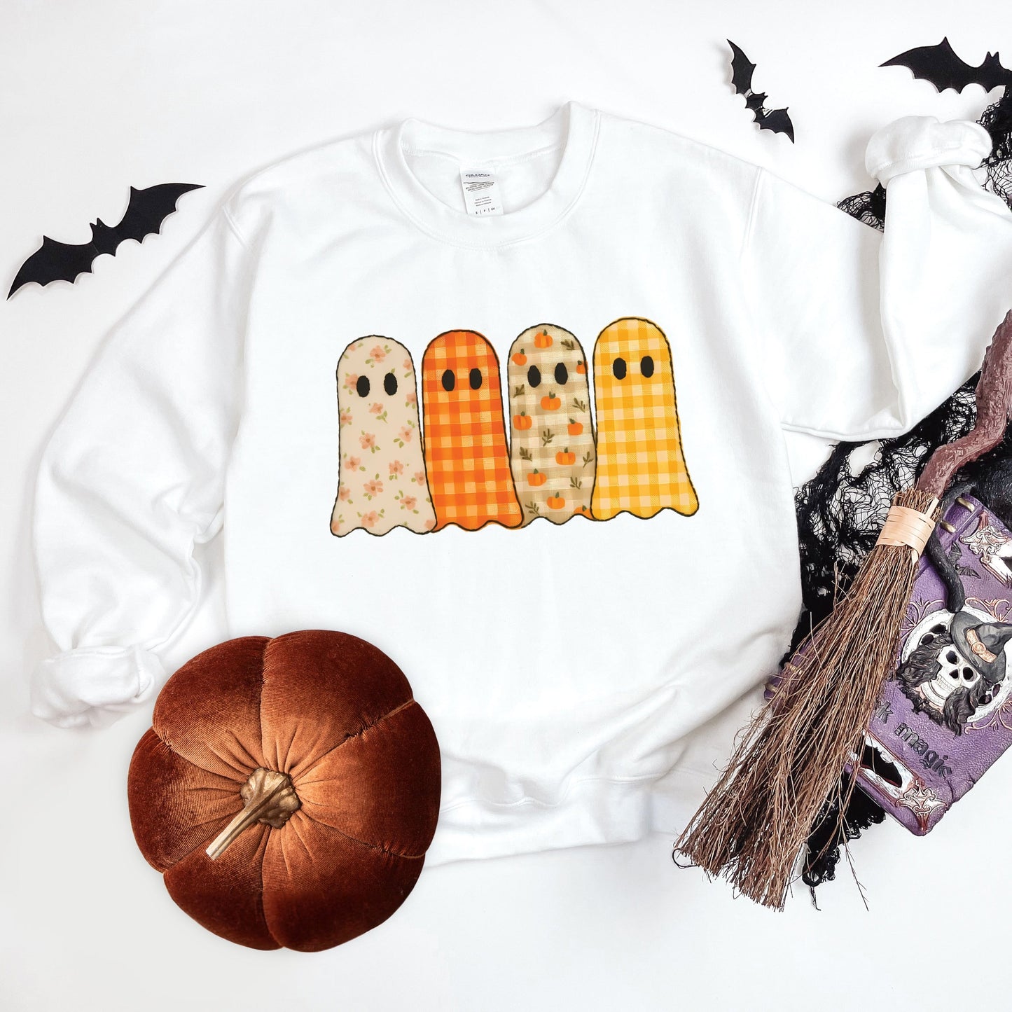 Four Ghosts Checkered Quilted Printed -  Womens Sweatshirt