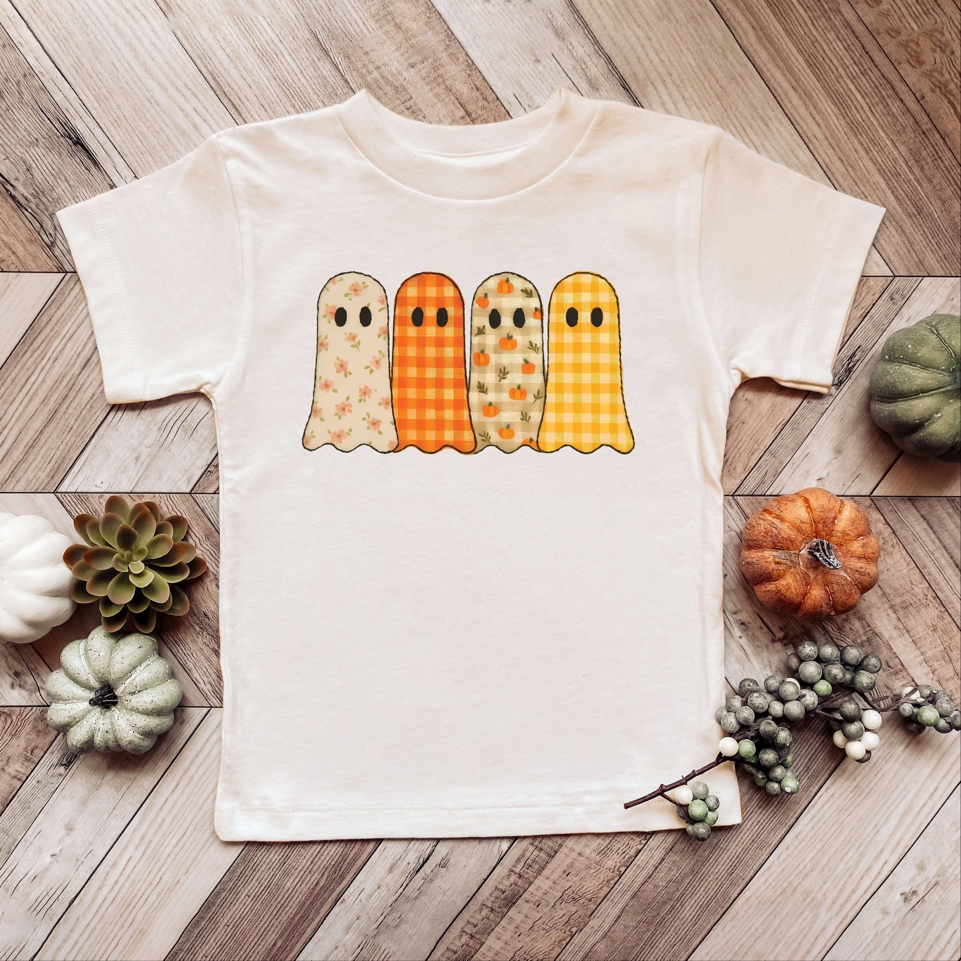 Four Ghosts Checkered Quilted Printed - Youth Short Sleeve Graphic T-Shirt and Toddler Short Sleeve Graphic T-Shirt