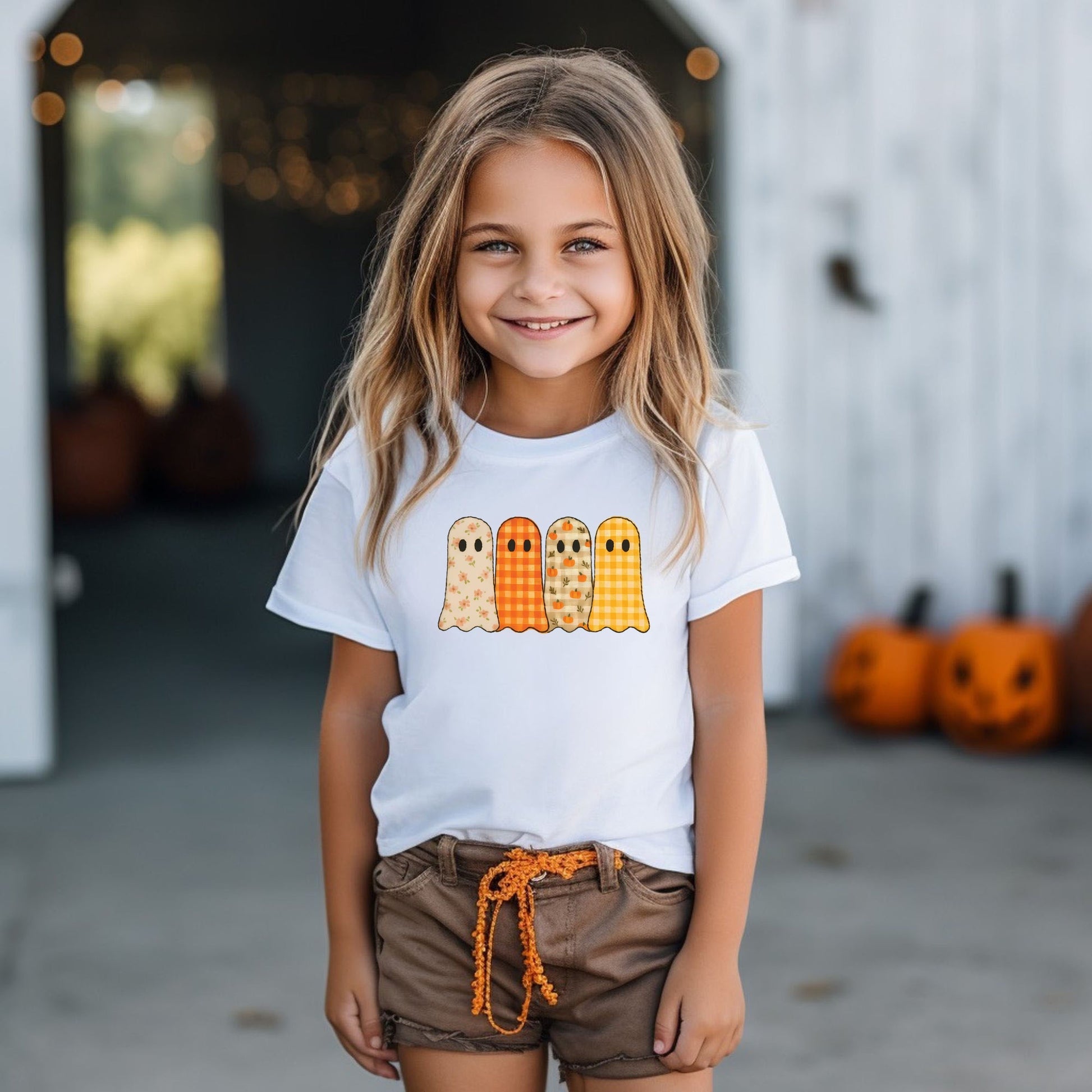 Four Ghosts Checkered Quilted Printed - Youth Short Sleeve Graphic T-Shirt and Toddler Short Sleeve Graphic T-Shirt