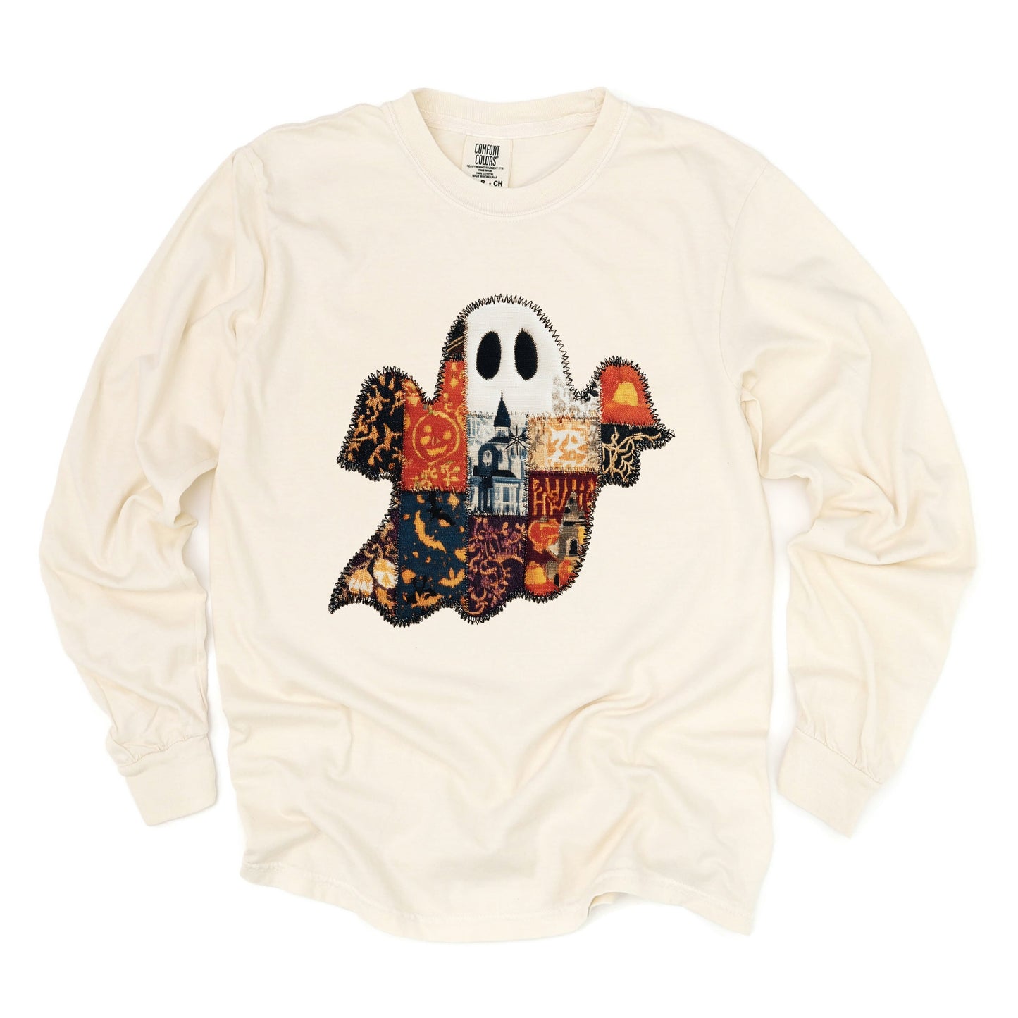 Patchwork Ghost Printed - Womens Garment Dyed Long Sleeve