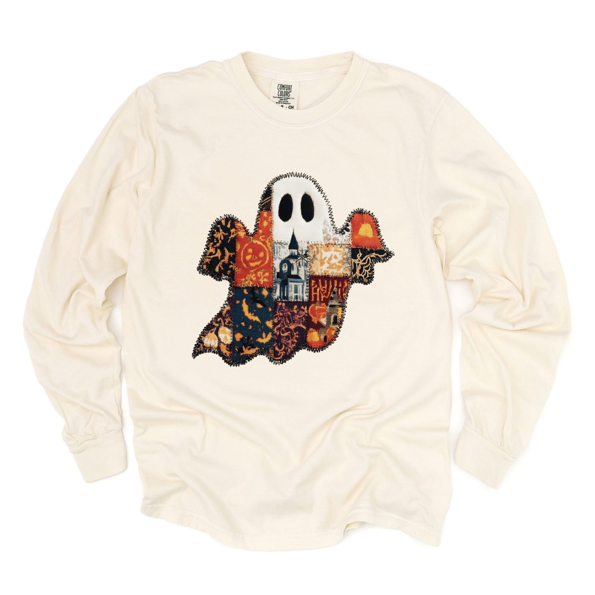 Patchwork Ghost Printed - Womens Garment Dyed Long Sleeve