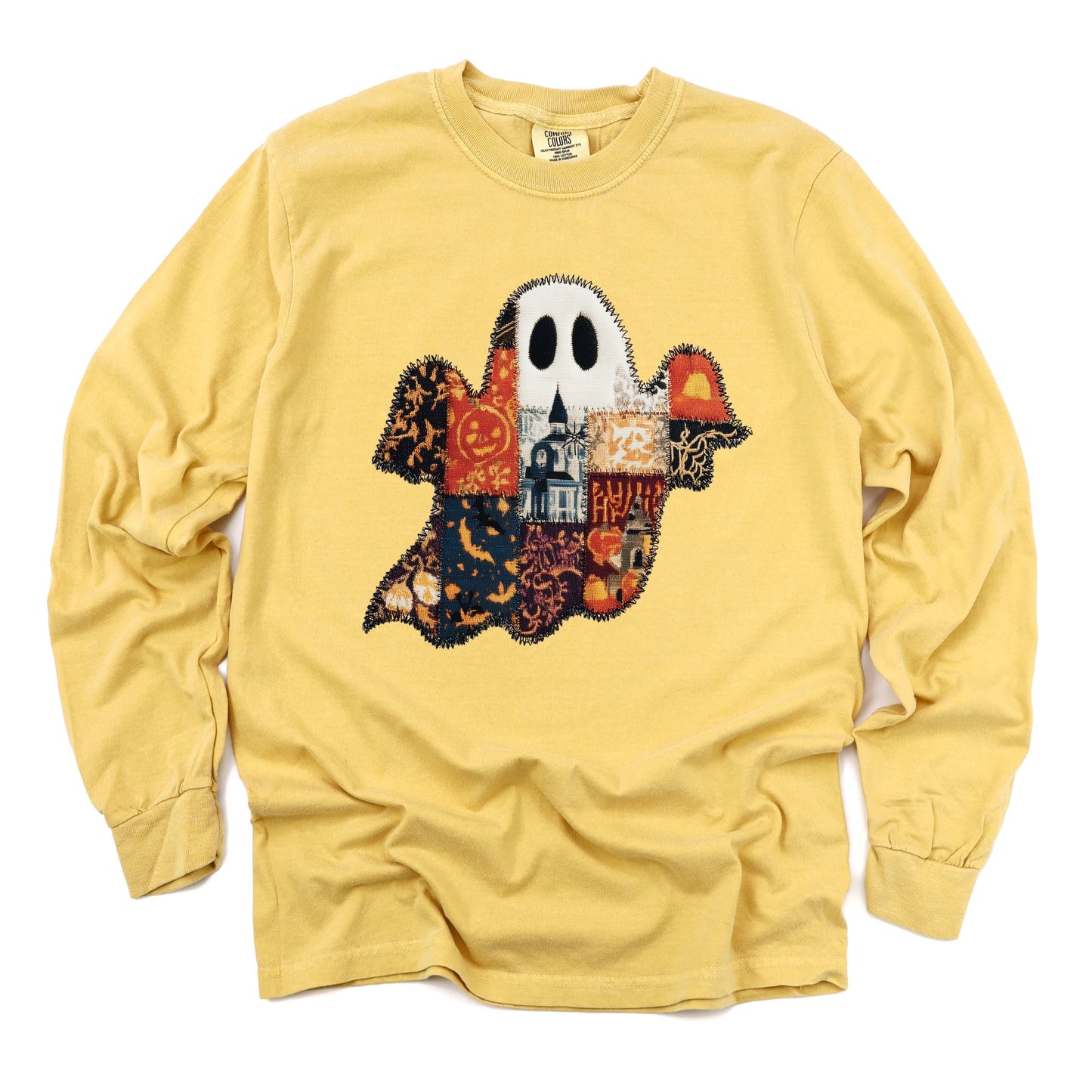 Patchwork Ghost Printed - Womens Garment Dyed Long Sleeve