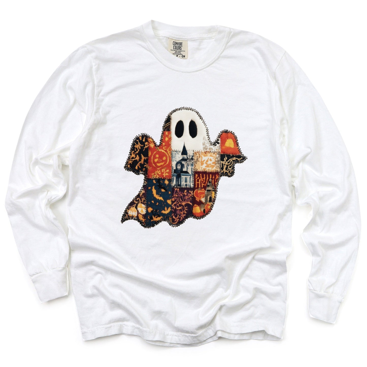 Patchwork Ghost Printed - Womens Garment Dyed Long Sleeve