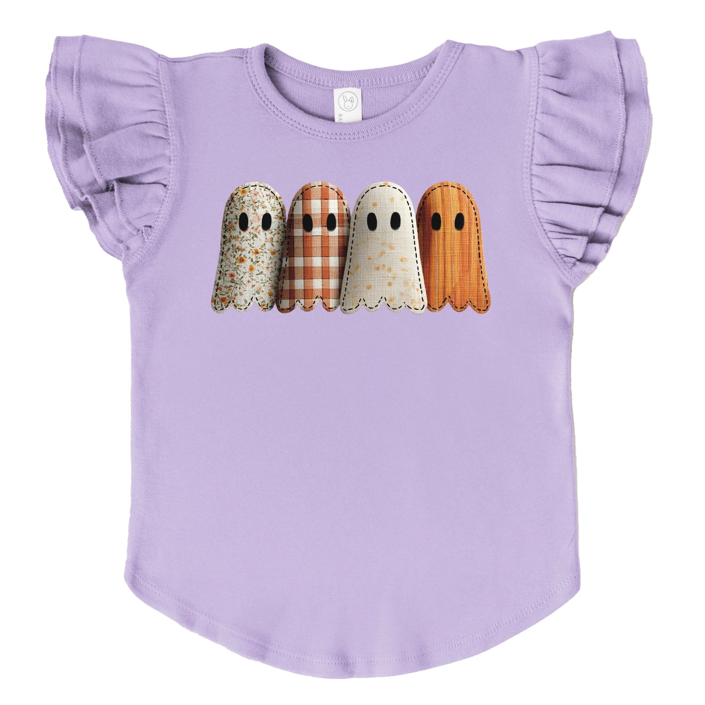 Four Ghosts Shadow Quilted Printed - Flutter Sleeve Graphic T-Shirt